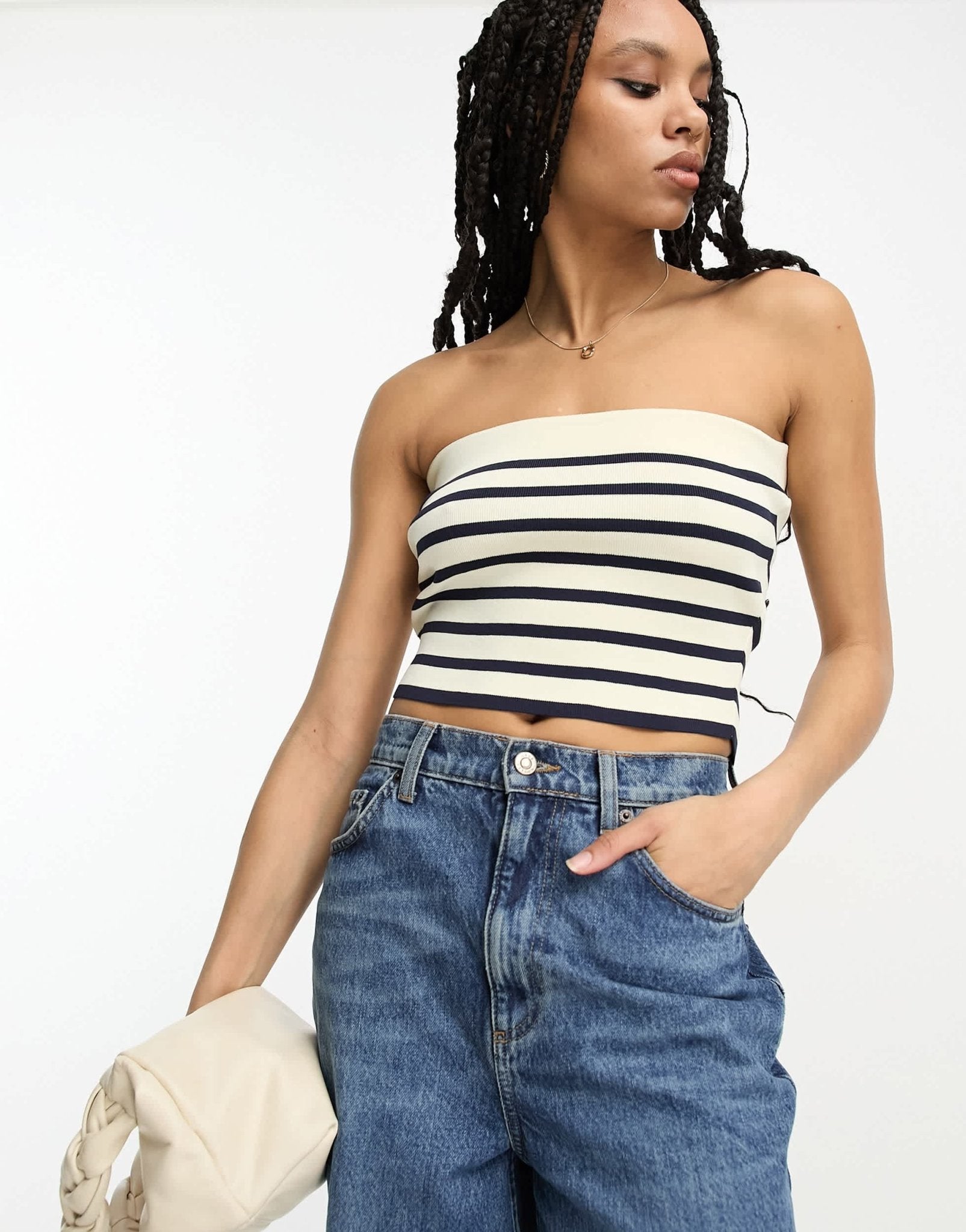 ASOS DESIGN knitted bandeau crop top in stripe - ASOS Sample Sale