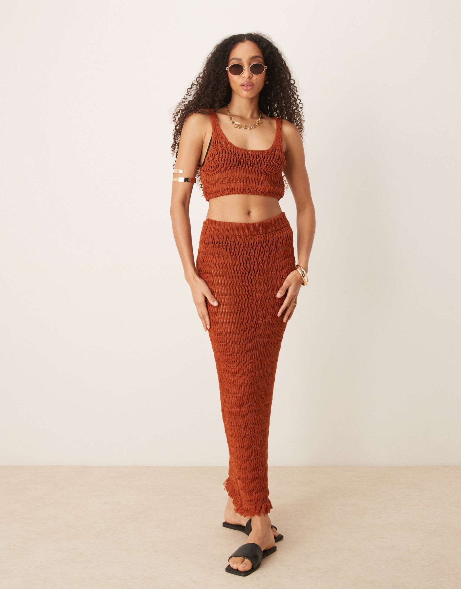 ASOS DESIGN knitted beach maxi skirt in rust - ASOS Sample Sale