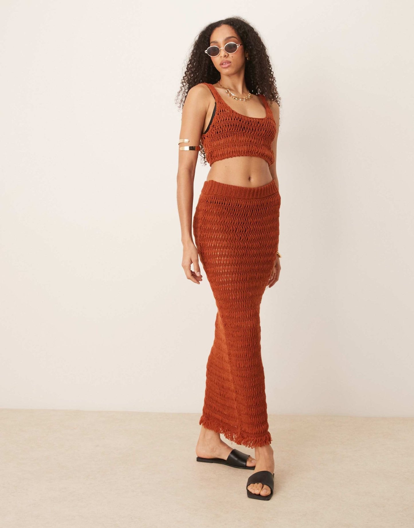 ASOS DESIGN knitted beach maxi skirt in rust - ASOS Sample Sale