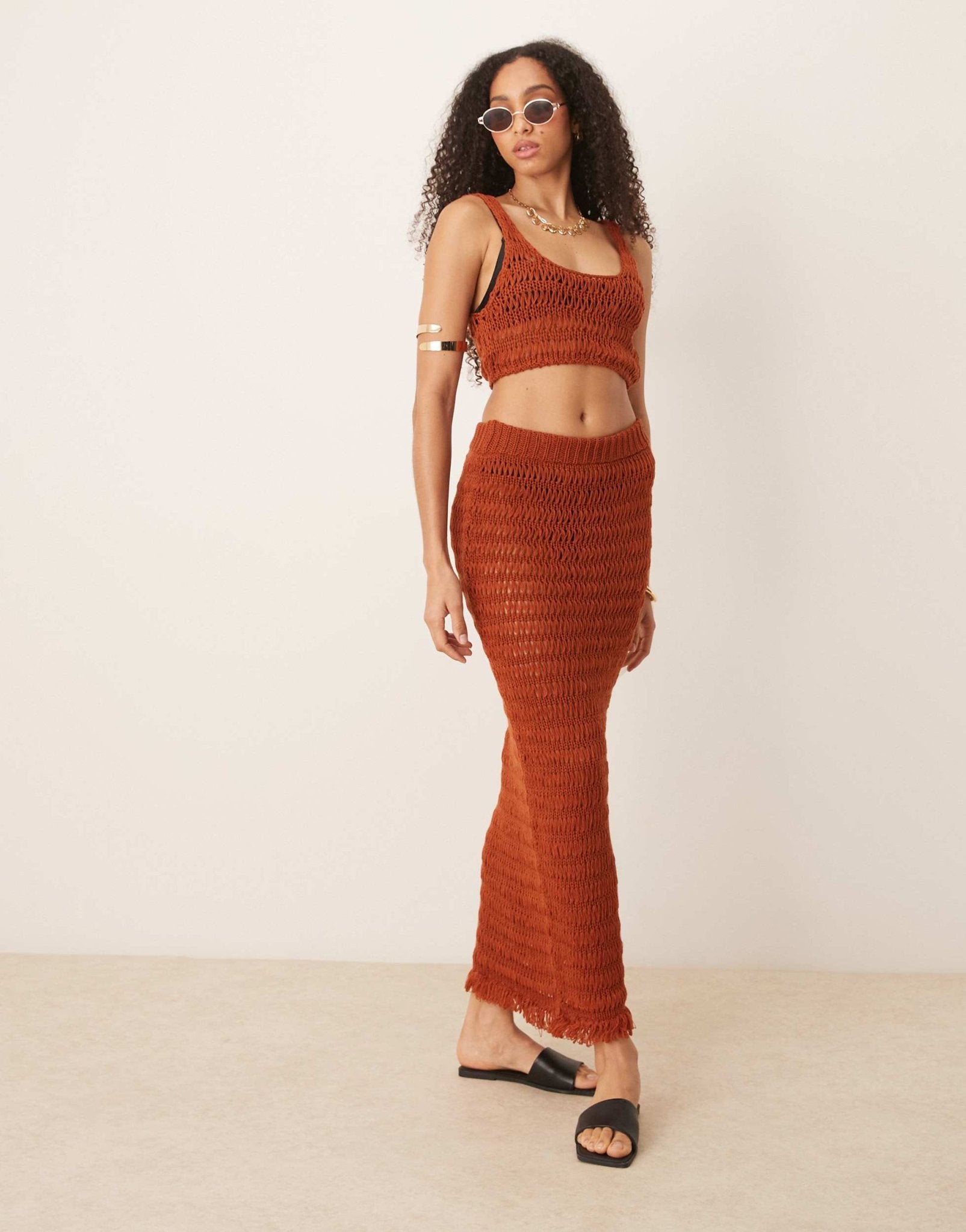 ASOS DESIGN knitted beach maxi skirt in rust - ASOS Sample Sale