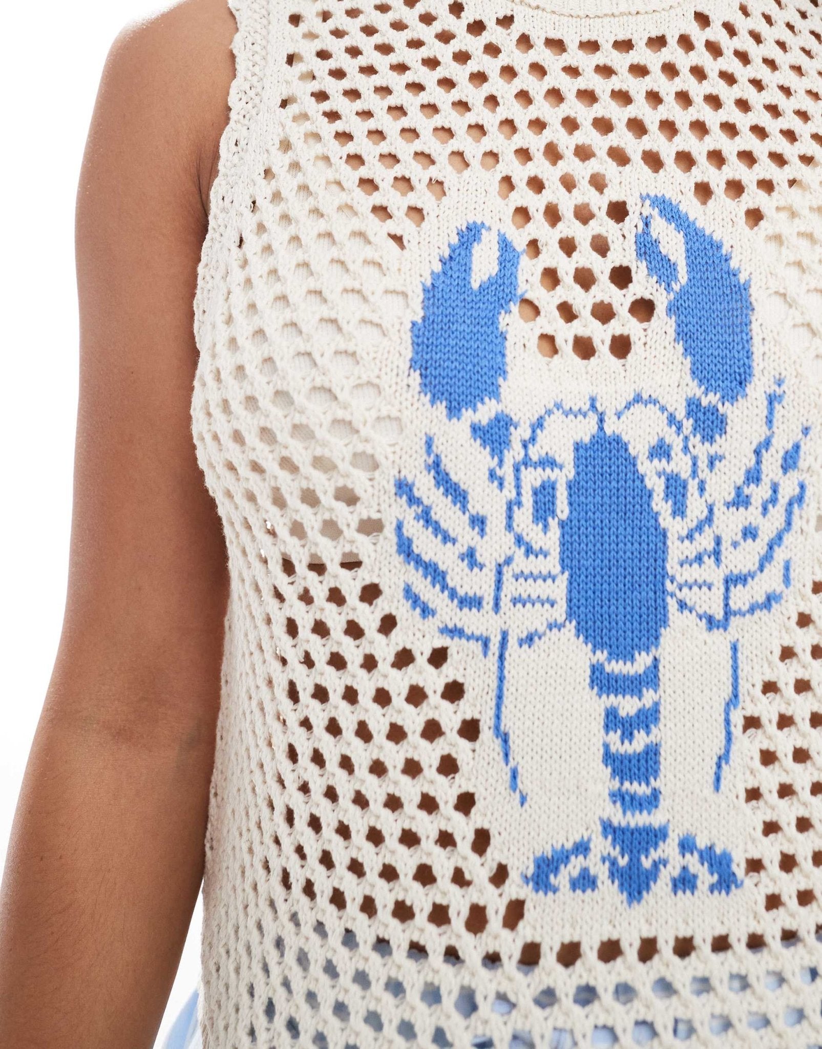 ASOS DESIGN knitted blue lobster tank top in ecru - ASOS Sample Sale