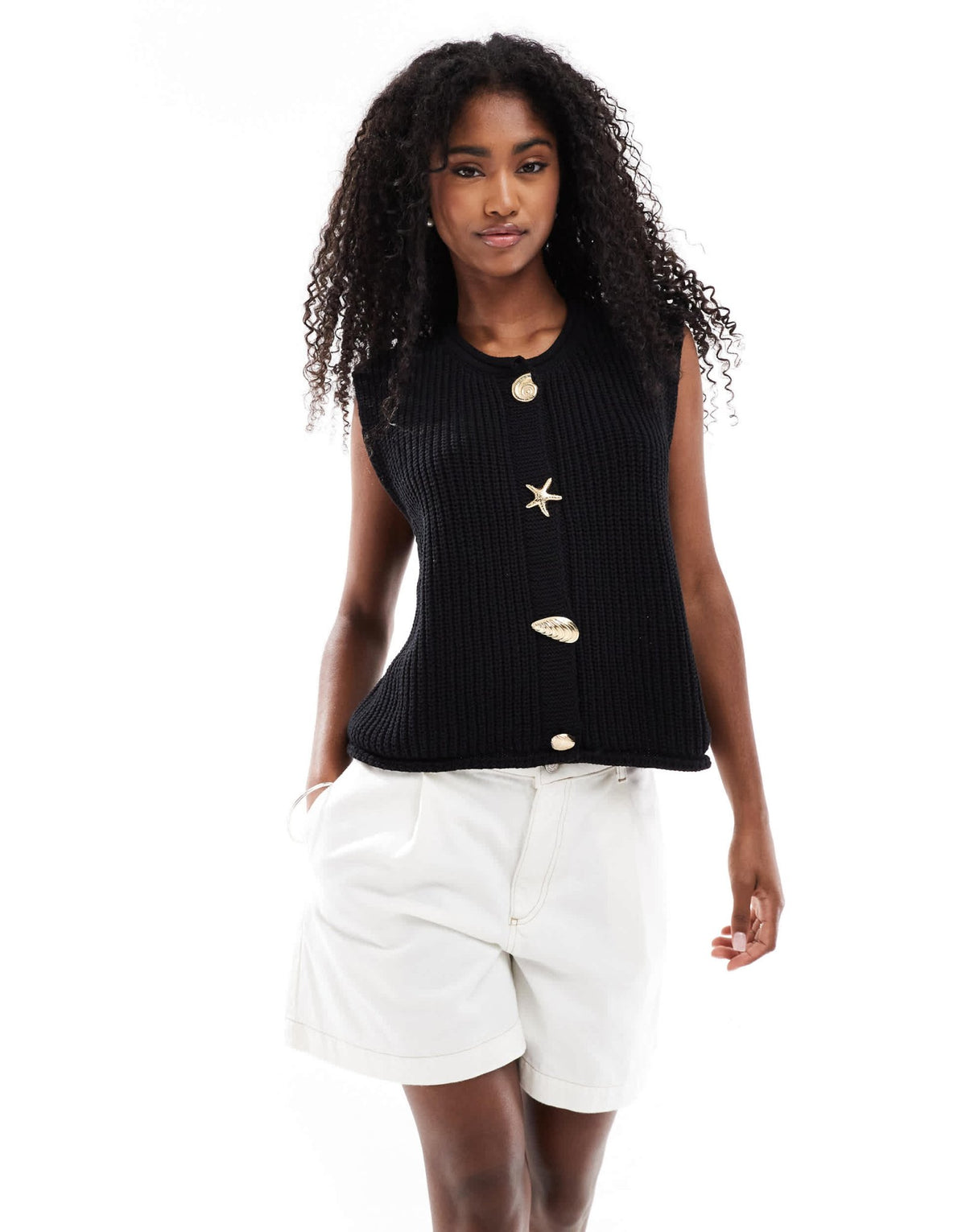 ASOS DESIGN knitted boxy waistcoat with multi shell buttons in black - ASOS Sample Sale