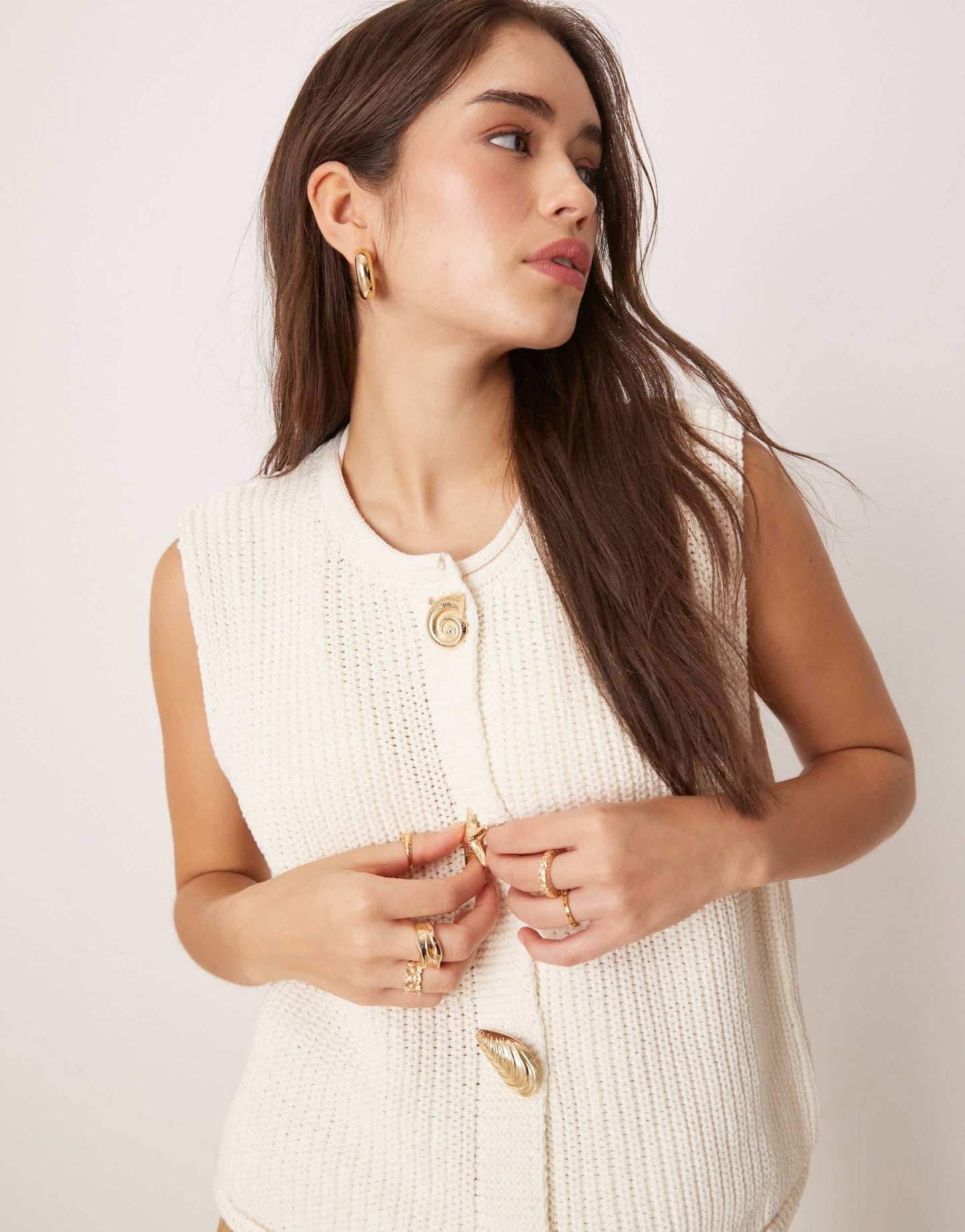 ASOS DESIGN knitted boxy waistcoat with multi shell buttons in white - ASOS Sample Sale