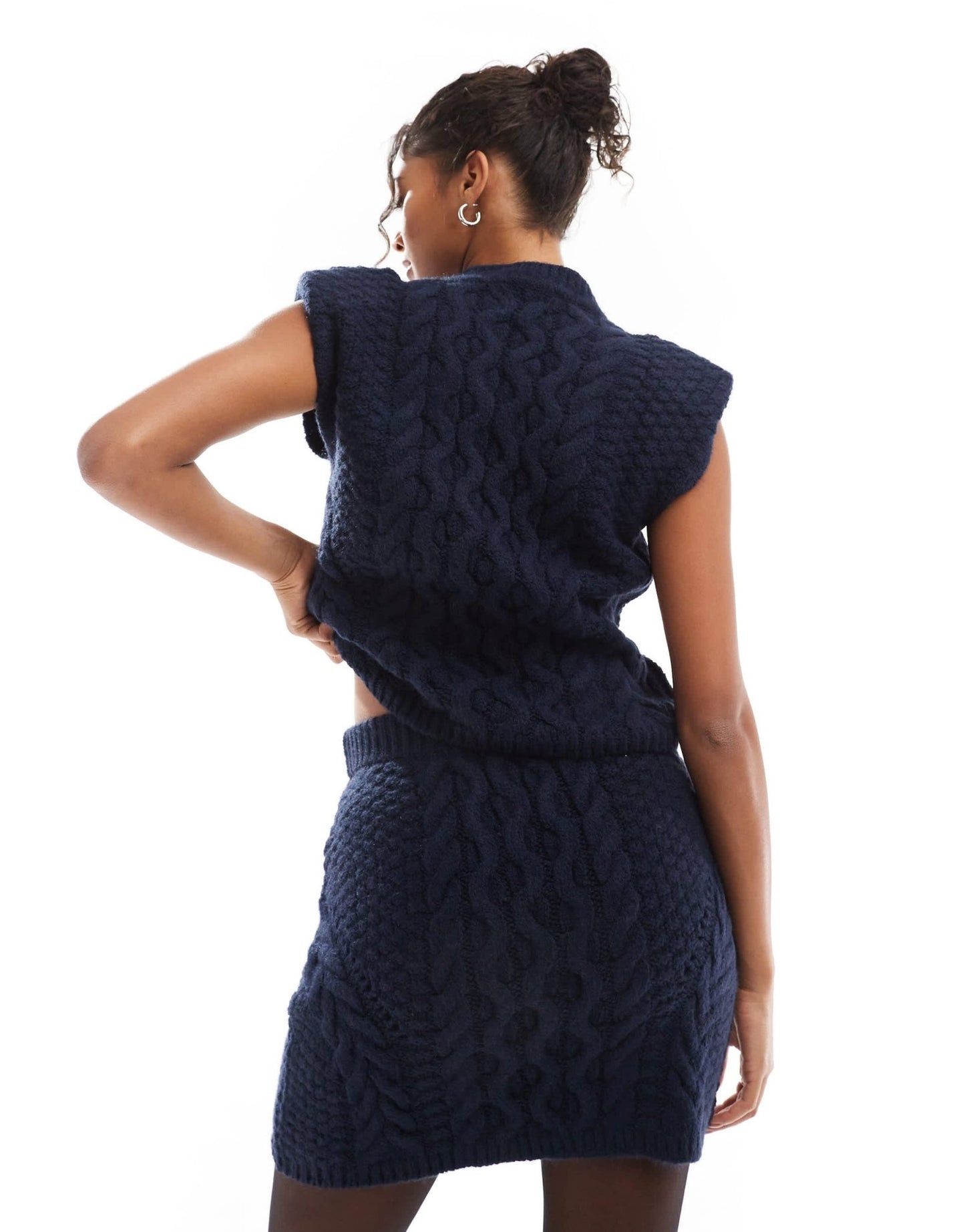 ASOS DESIGN knitted cable mini skirt co ord in navy - ASOS Sample Sale