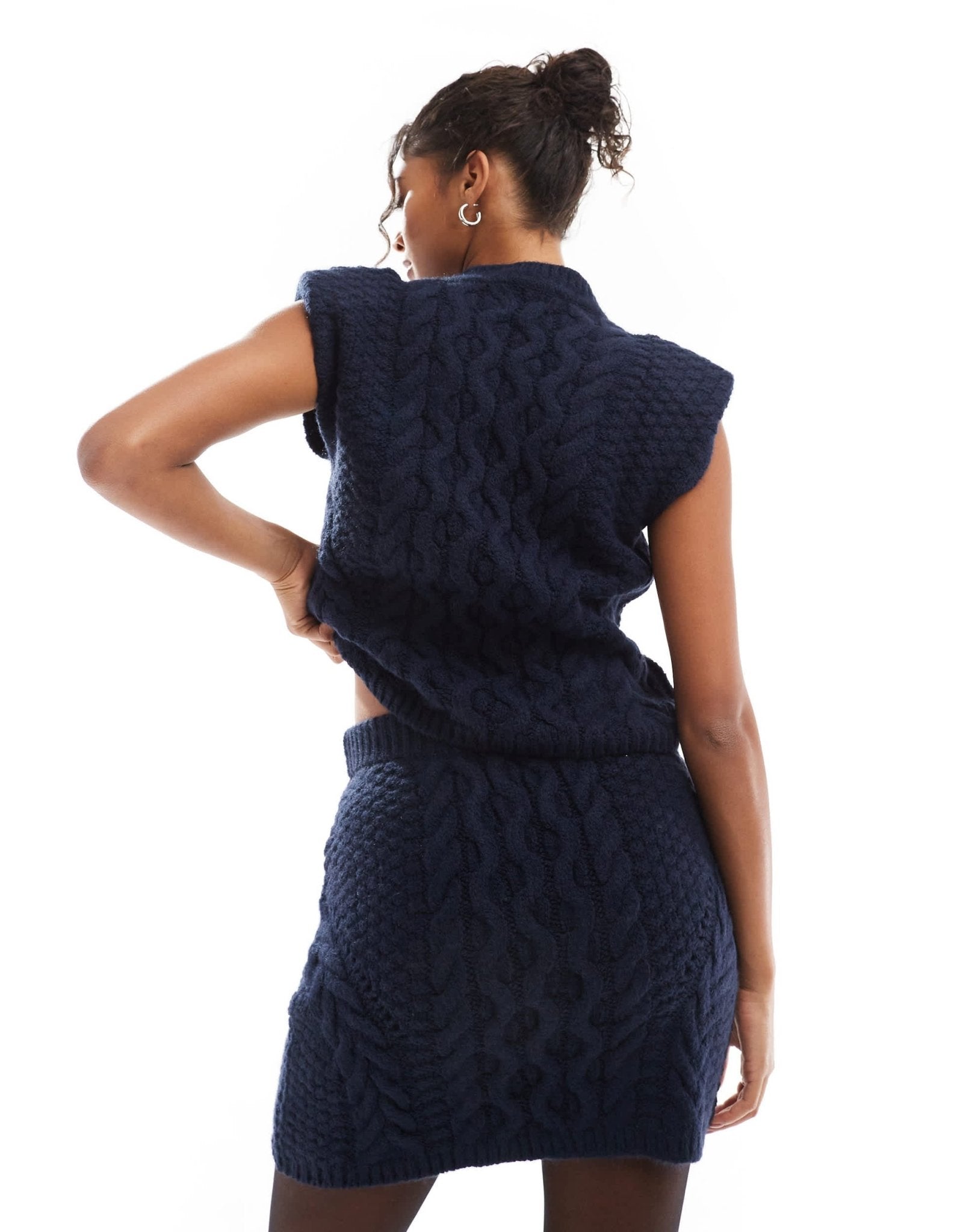 ASOS DESIGN knitted cable mini skirt co ord in navy - ASOS Sample Sale