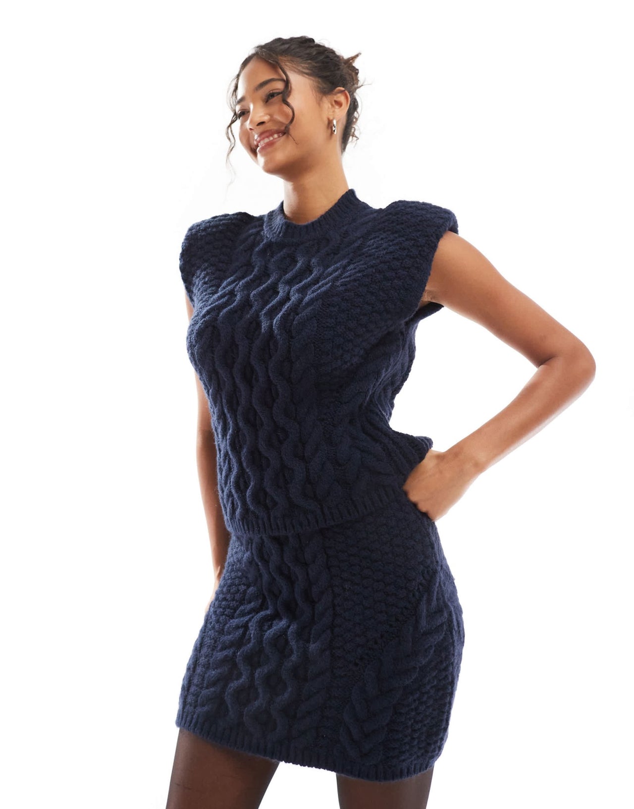 ASOS DESIGN knitted cable mini skirt co ord in navy - ASOS Sample Sale