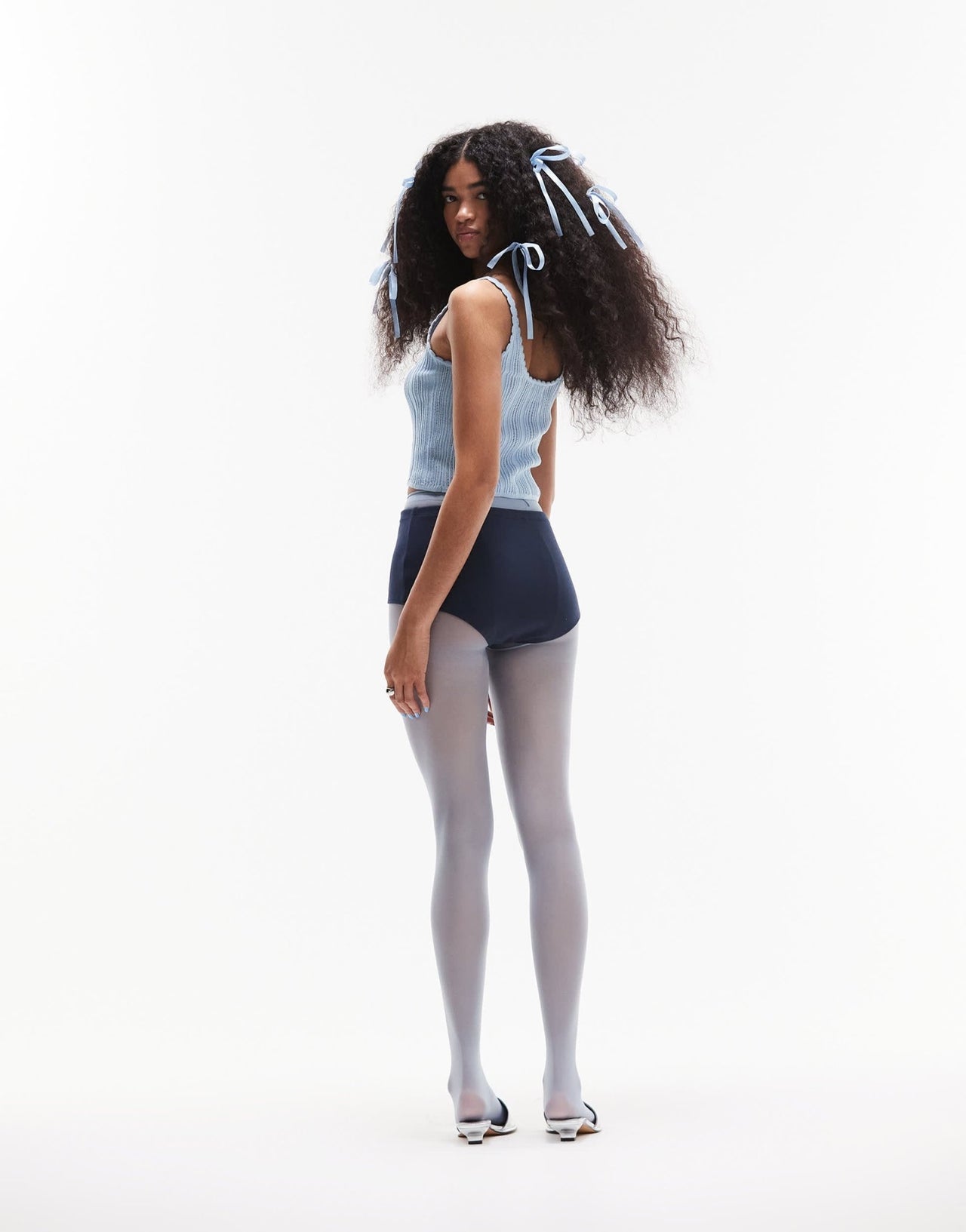 ASOS DESIGN knitted cami top in pointelle stitch with contrast bow detail in blue - ASOS Sample Sale