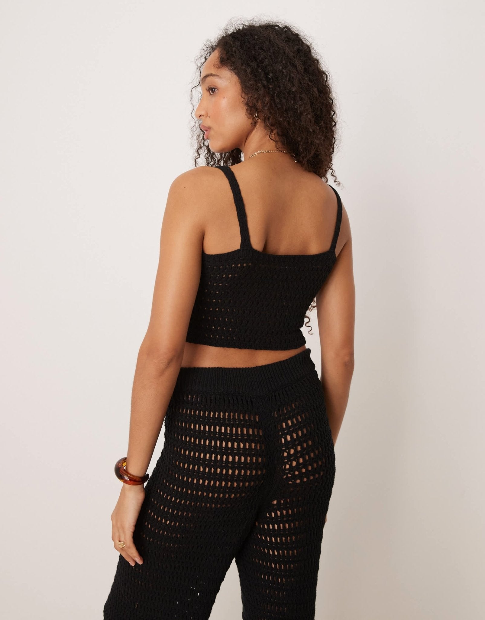 ASOS DESIGN knitted cami top with crochet patch detail co-ord in mono - ASOS Sample Sale