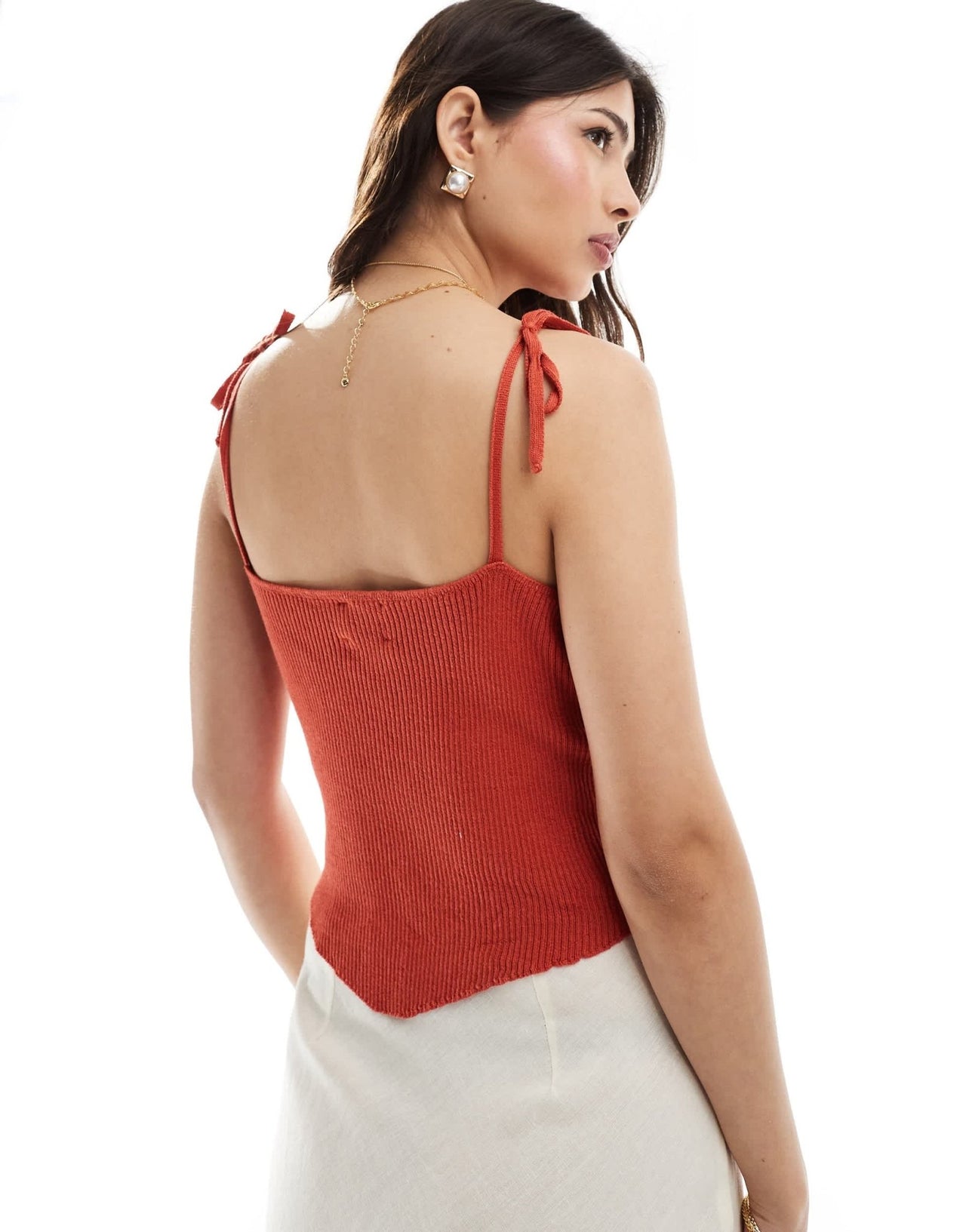 ASOS DESIGN knitted cami with tie straps in rib in rust - ASOS Sample Sale