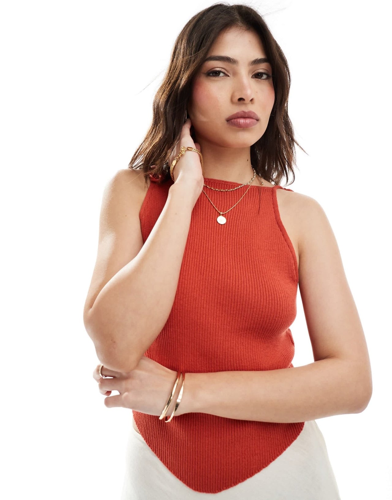 ASOS DESIGN knitted cami with tie straps in rib in rust - ASOS Sample Sale