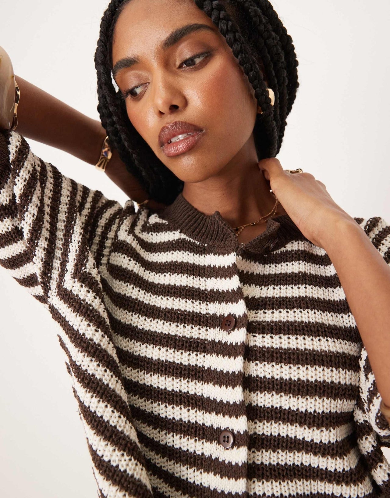 ASOS DESIGN knitted cardigan with raglan sleeve in brown stripe - ASOS Sample Sale
