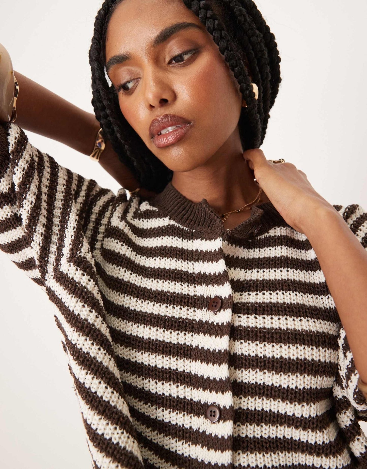 ASOS DESIGN knitted cardigan with raglan sleeve in brown stripe - ASOS Sample Sale