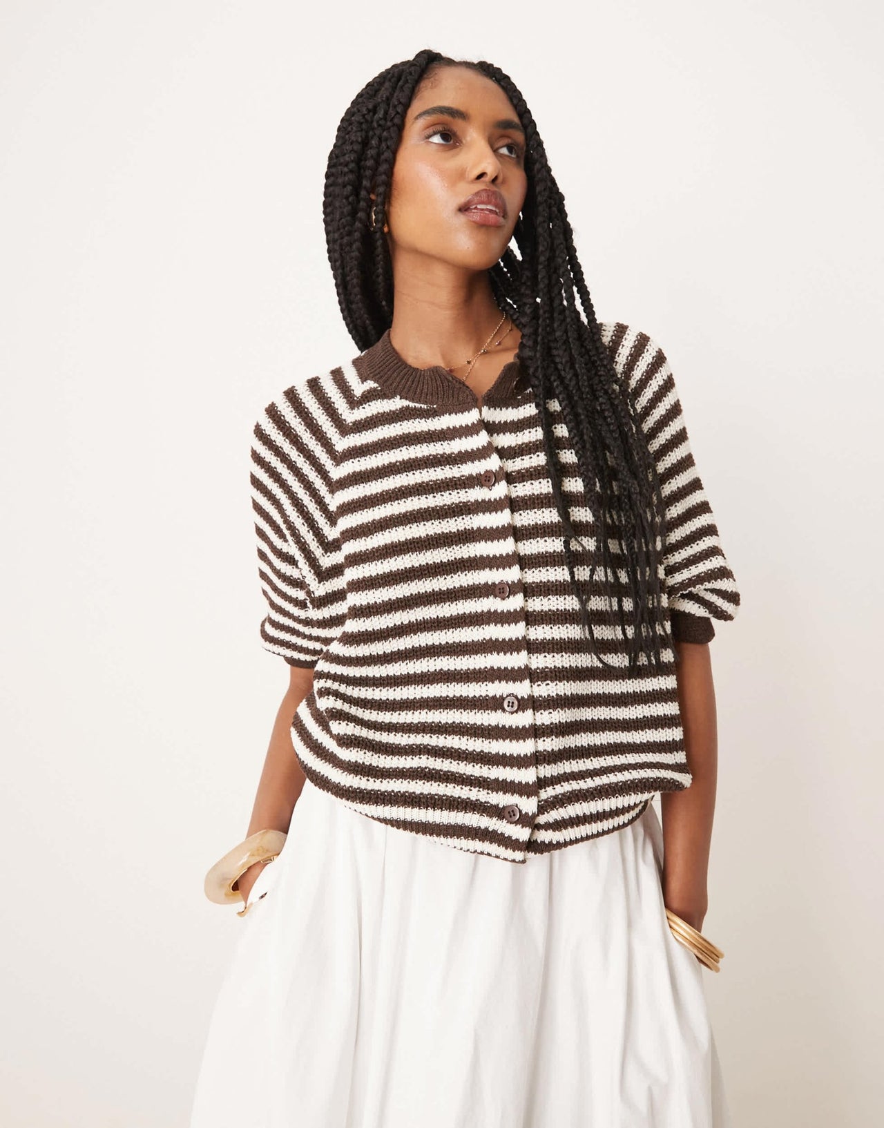 ASOS DESIGN knitted cardigan with raglan sleeve in brown stripe - ASOS Sample Sale
