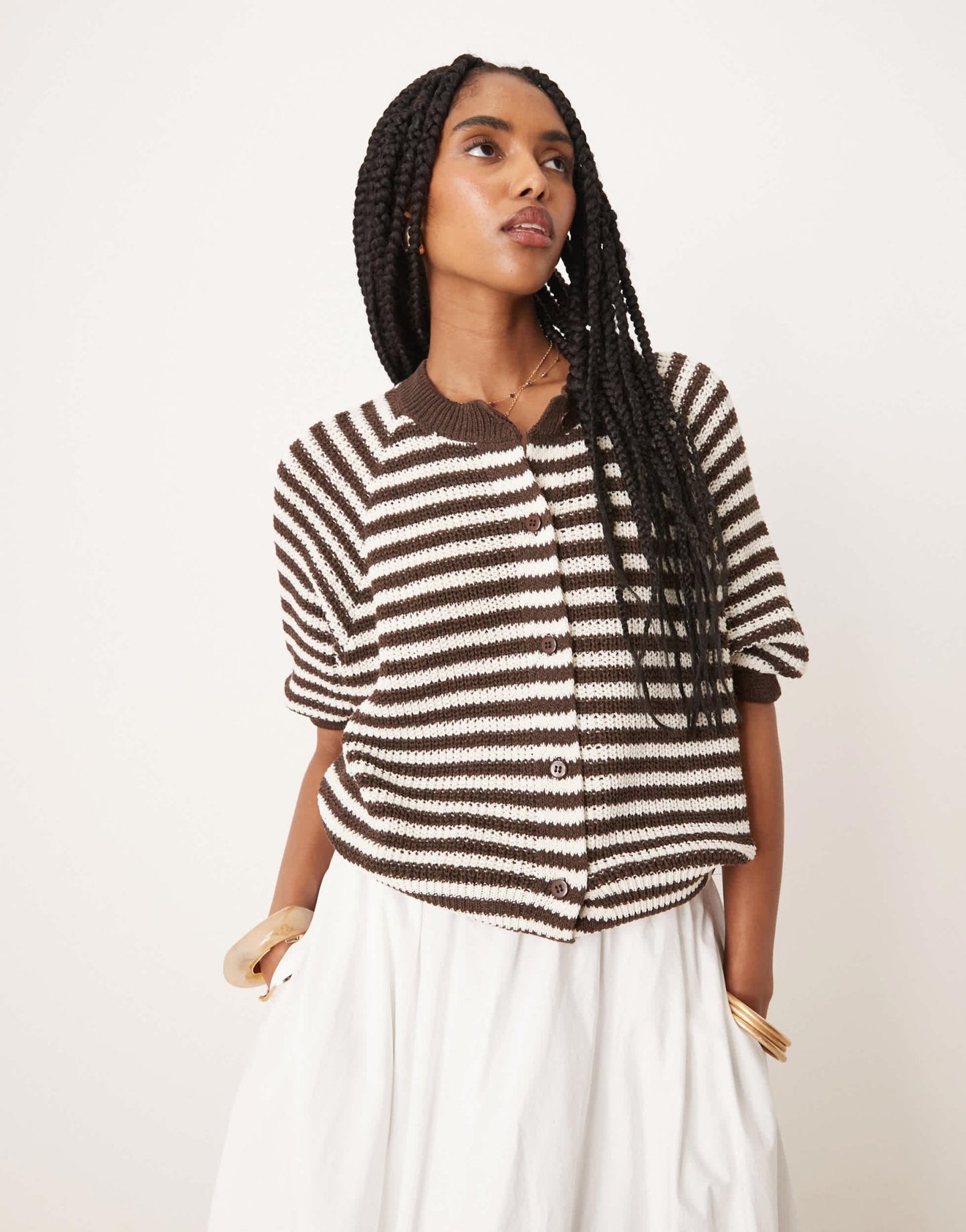 ASOS DESIGN knitted cardigan with raglan sleeve in brown stripe - ASOS Sample Sale