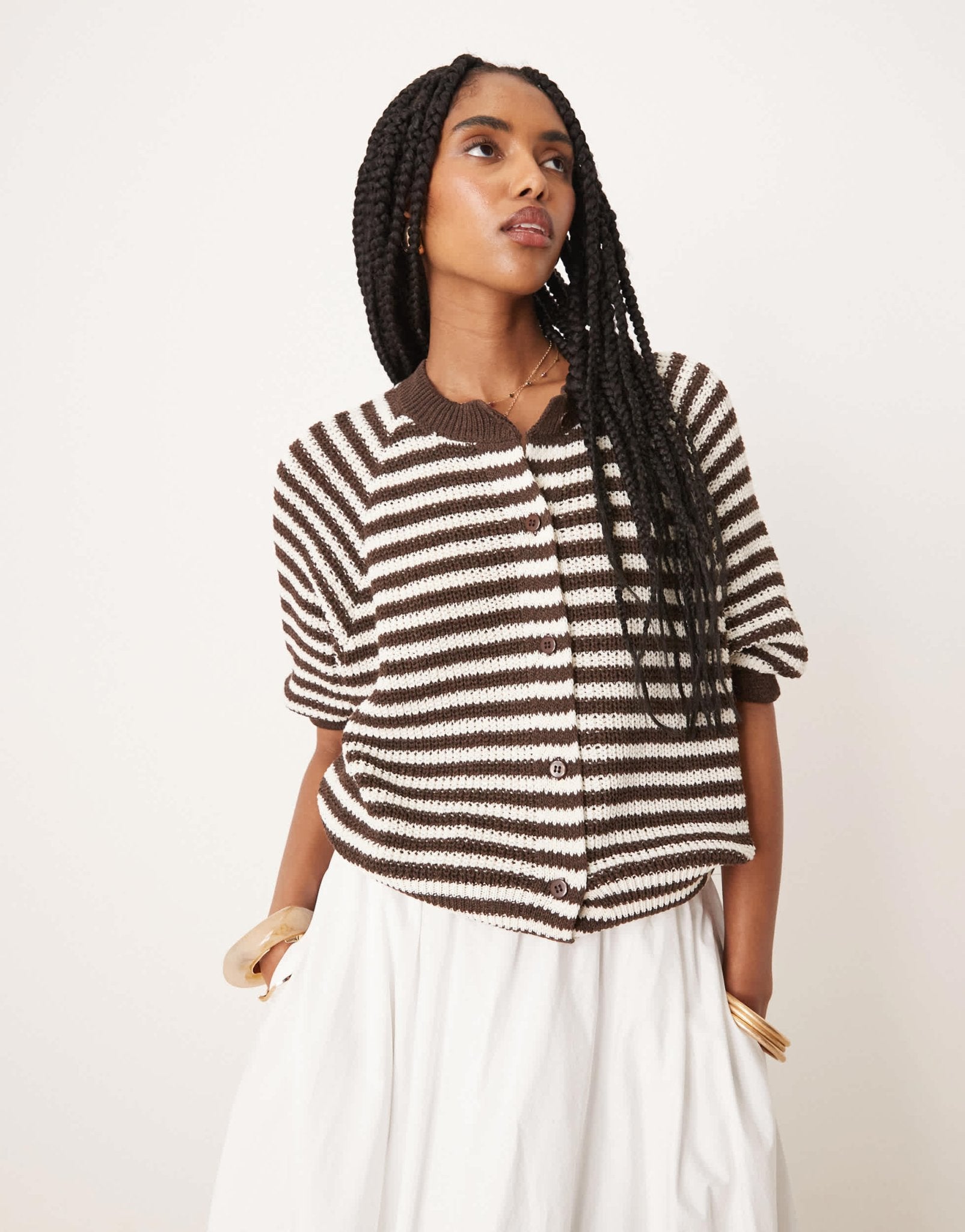 ASOS DESIGN knitted cardigan with raglan sleeve in brown stripe - ASOS Sample Sale