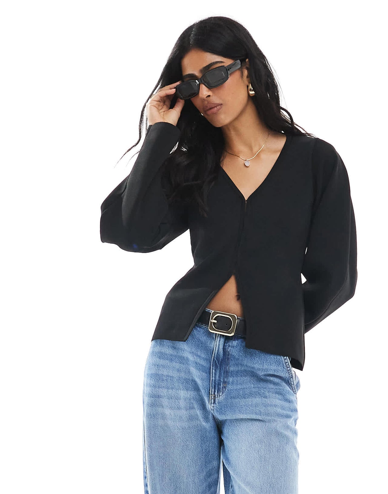 ASOS DESIGN knitted cocoon sleeve cinch cardigan in black - ASOS Sample Sale