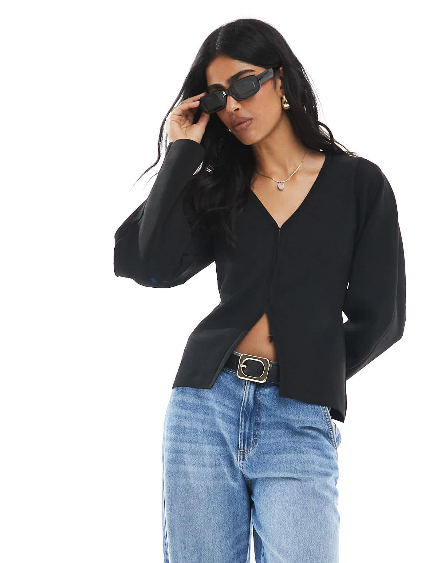 ASOS DESIGN knitted cocoon sleeve cinch cardigan in black - ASOS Sample Sale