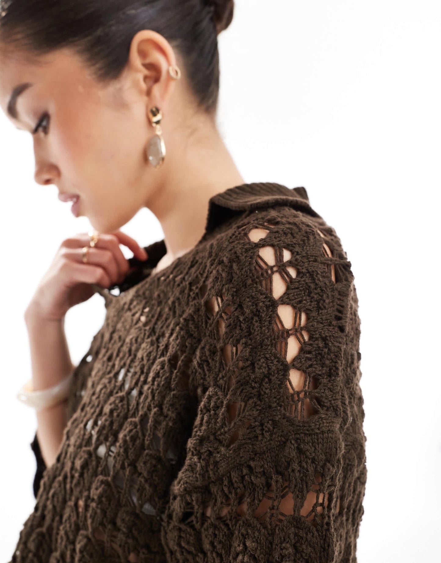 ASOS DESIGN knitted collared pretty stitch shirt in chocolate - ASOS Sample Sale