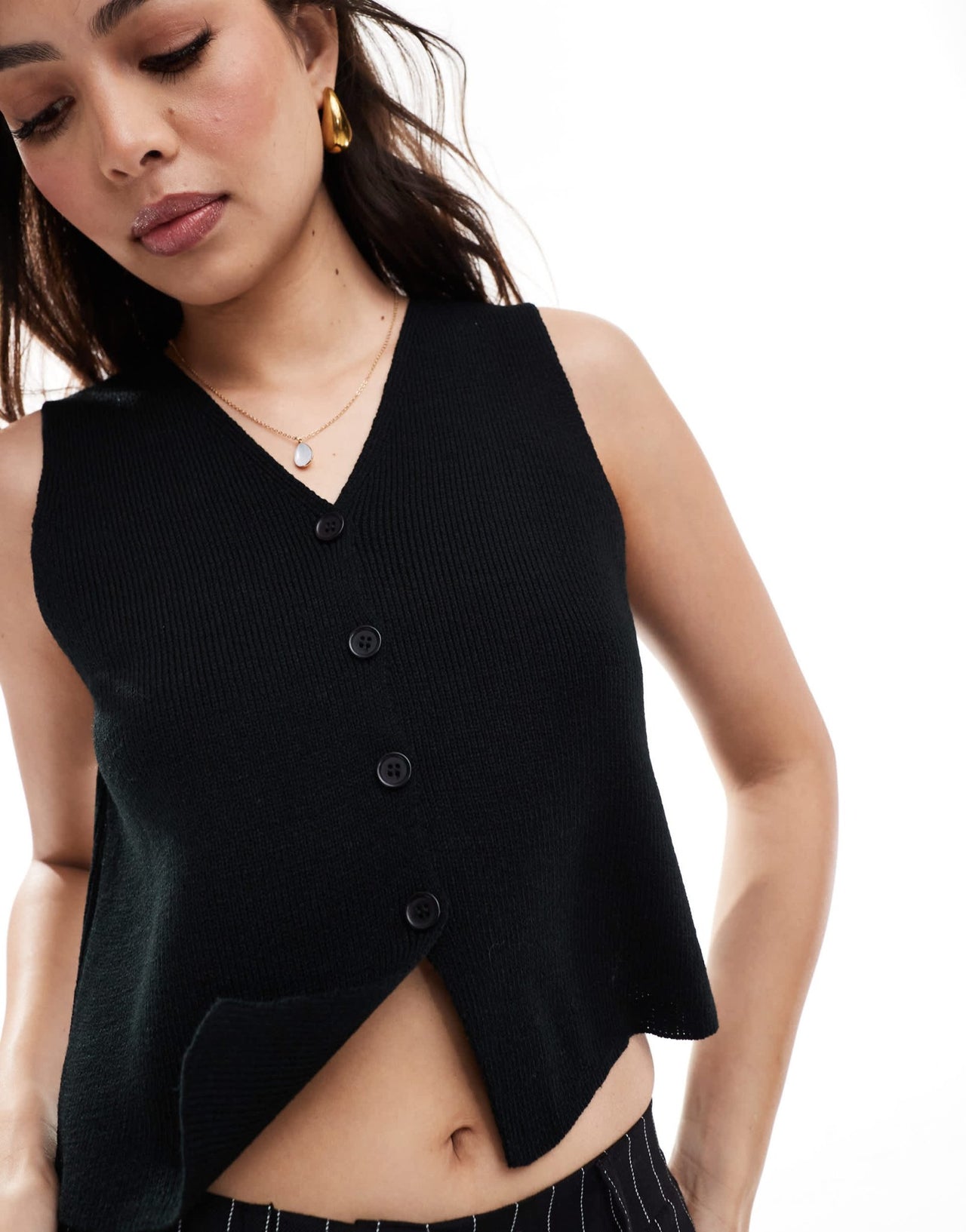 ASOS DESIGN knitted compact v neck waistcoat in black - ASOS Sample Sale