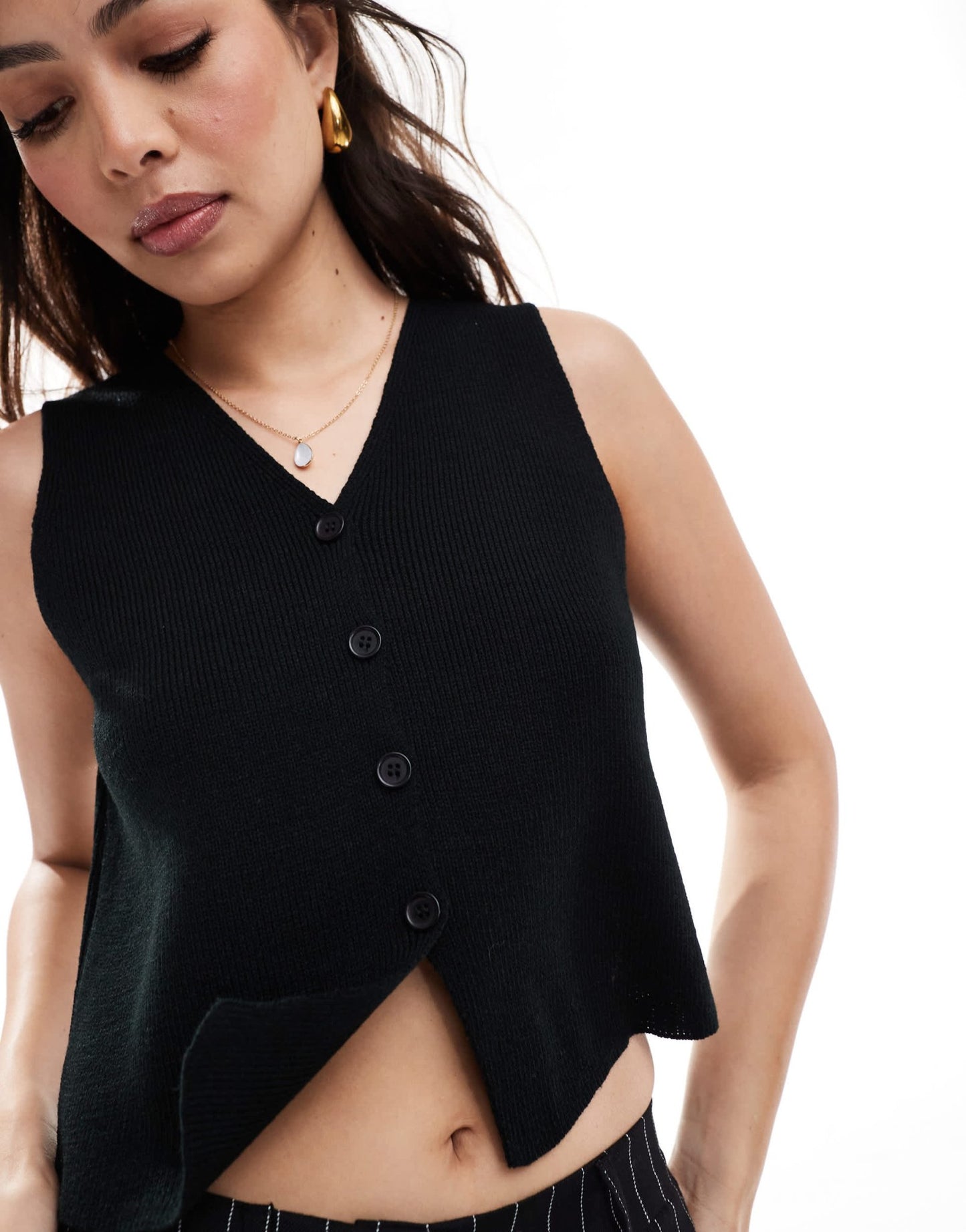 ASOS DESIGN knitted compact v neck waistcoat in black - ASOS Sample Sale