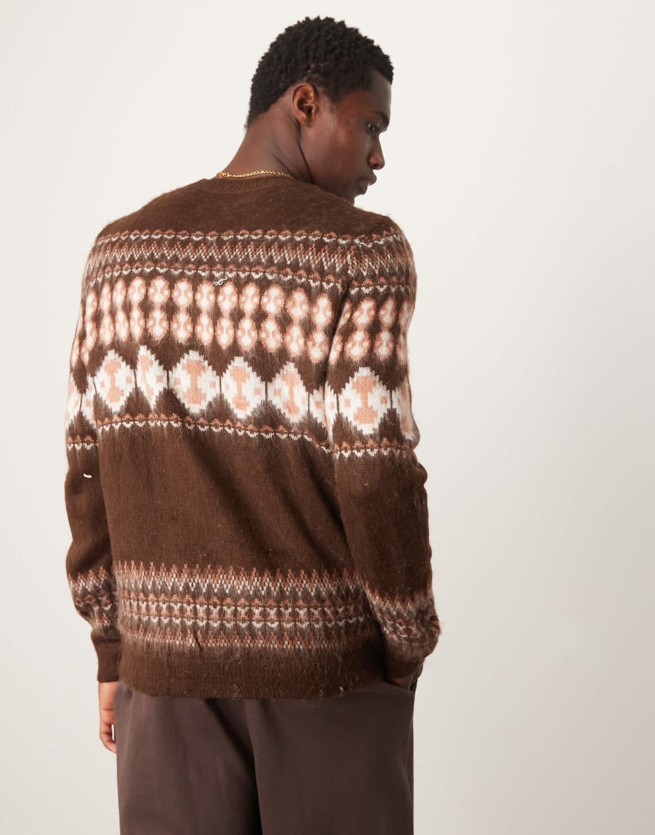 ASOS DESIGN knitted crew neck jumper with fairisle pattern in brown - ASOS Sample Sale