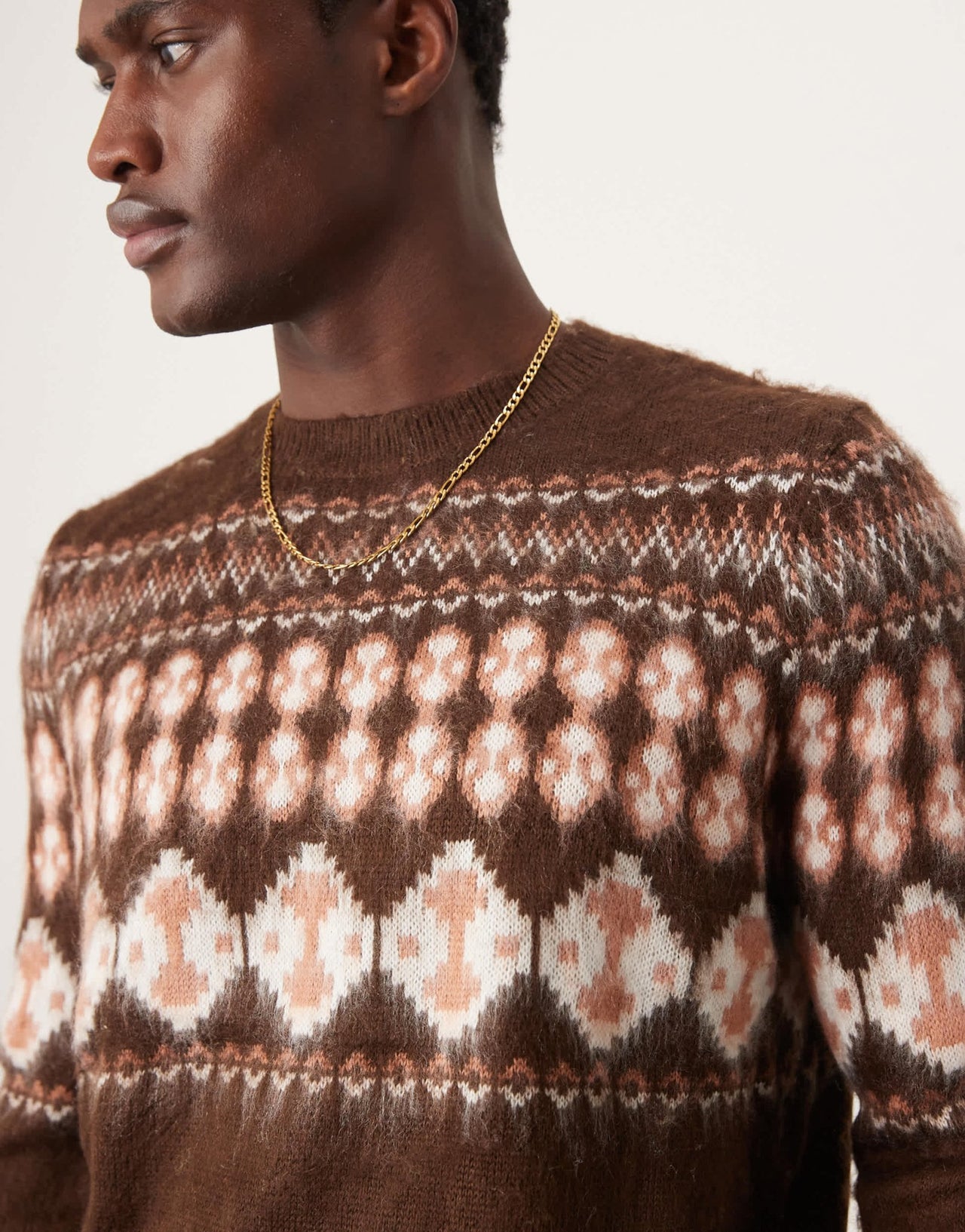 ASOS DESIGN knitted crew neck jumper with fairisle pattern in brown - ASOS Sample Sale