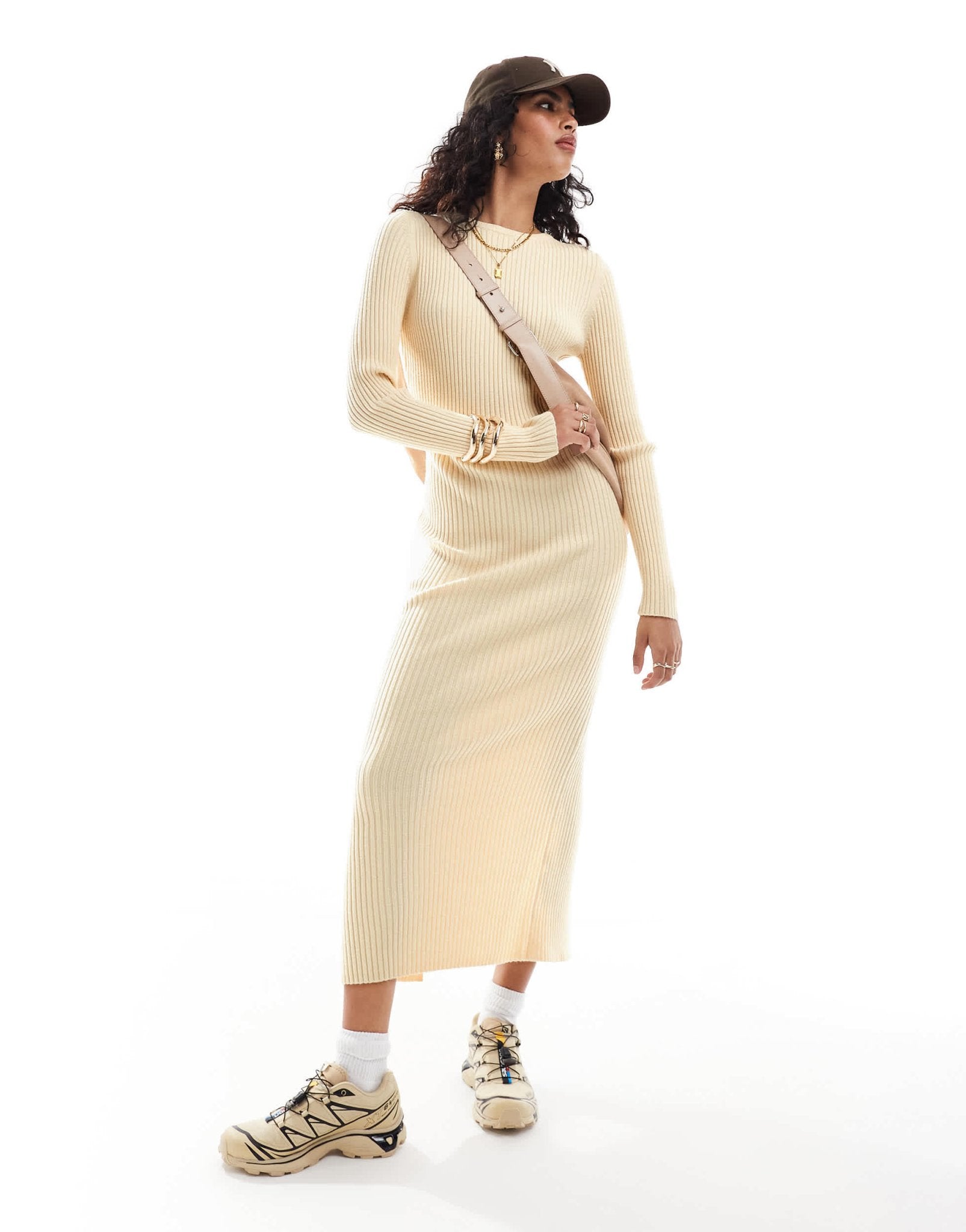 ASOS DESIGN knitted crew neck maxi dress in rib in cream - ASOS Sample Sale