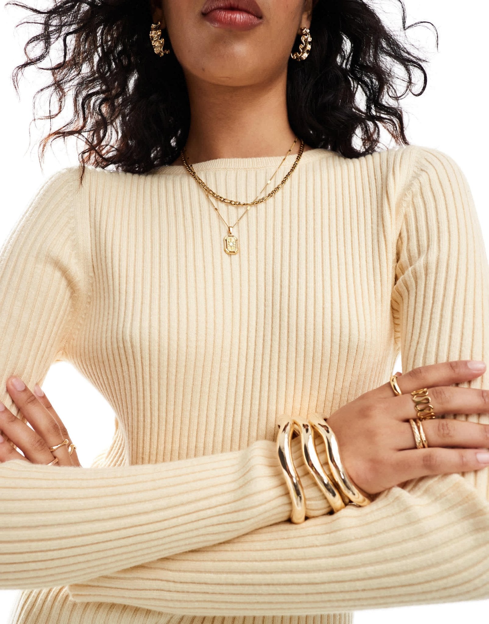 ASOS DESIGN knitted crew neck maxi dress in rib in cream - ASOS Sample Sale