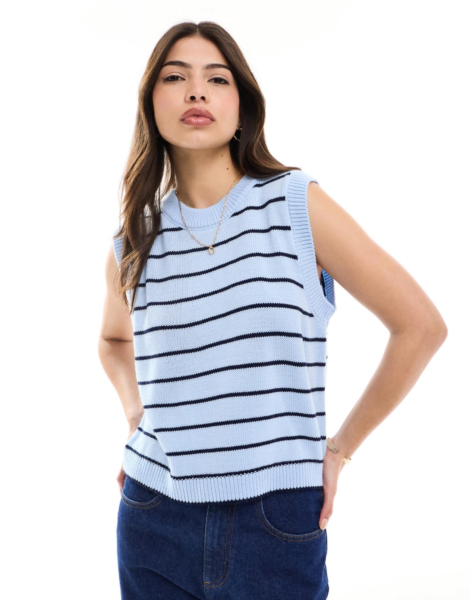 ASOS DESIGN knitted crew neck tank in blue stripe - ASOS Sample Sale