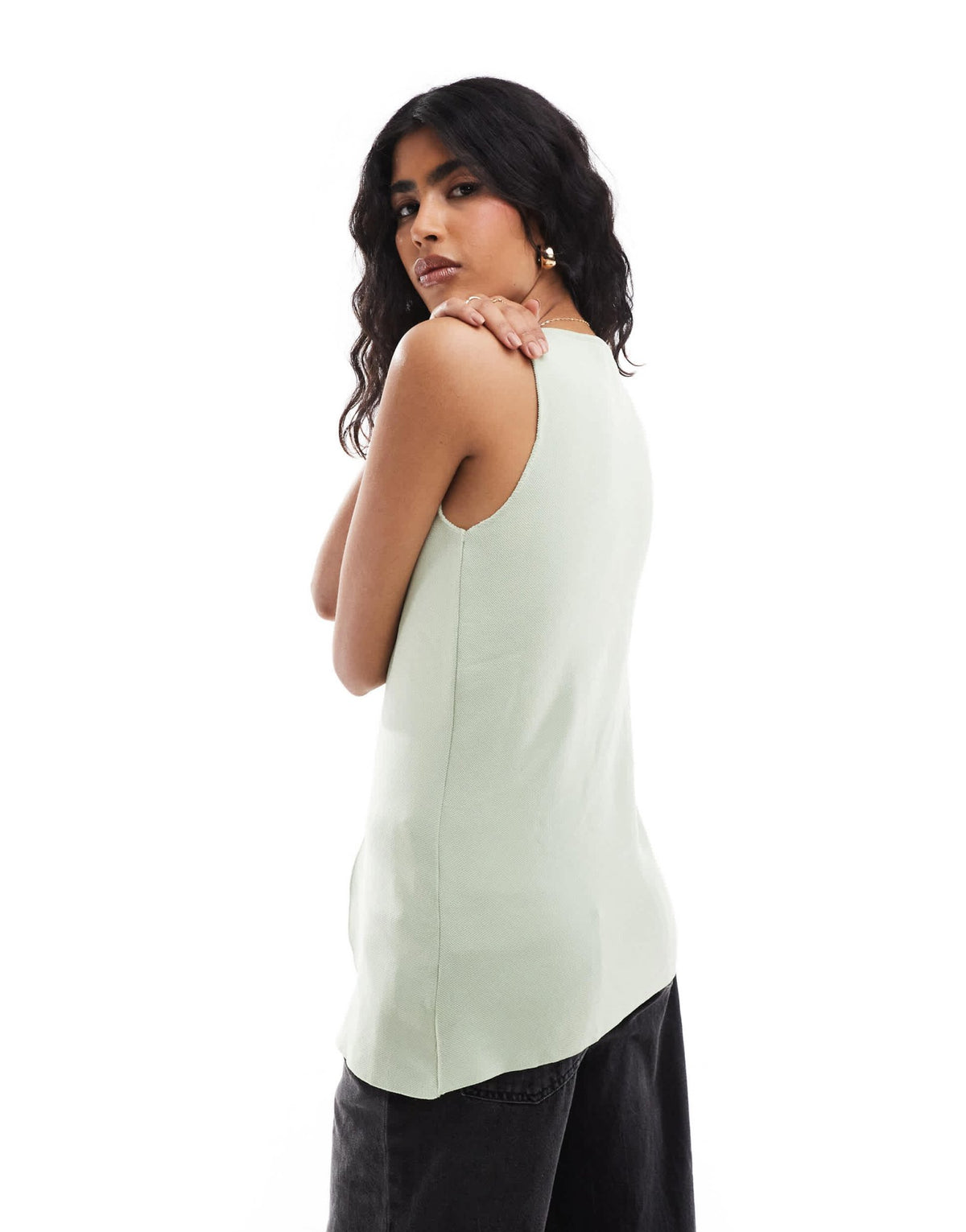 ASOS DESIGN knitted crew neck waistcoat with front split in pistachio - ASOS Sample Sale