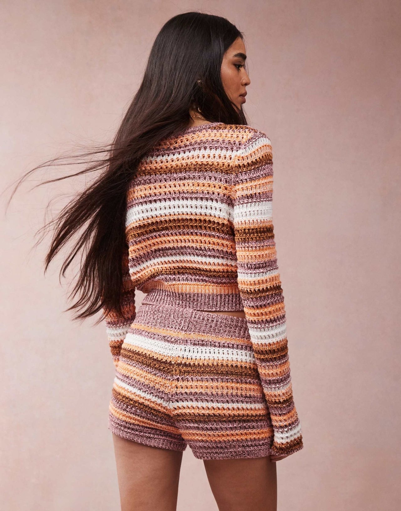 ASOS DESIGN knitted crochet stripe mini short co-ord in multi twist yarn - ASOS Sample Sale