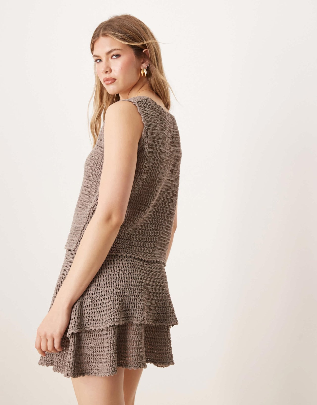 ASOS DESIGN knitted crochet tie front vest co-ord in mocha - ASOS Sample Sale