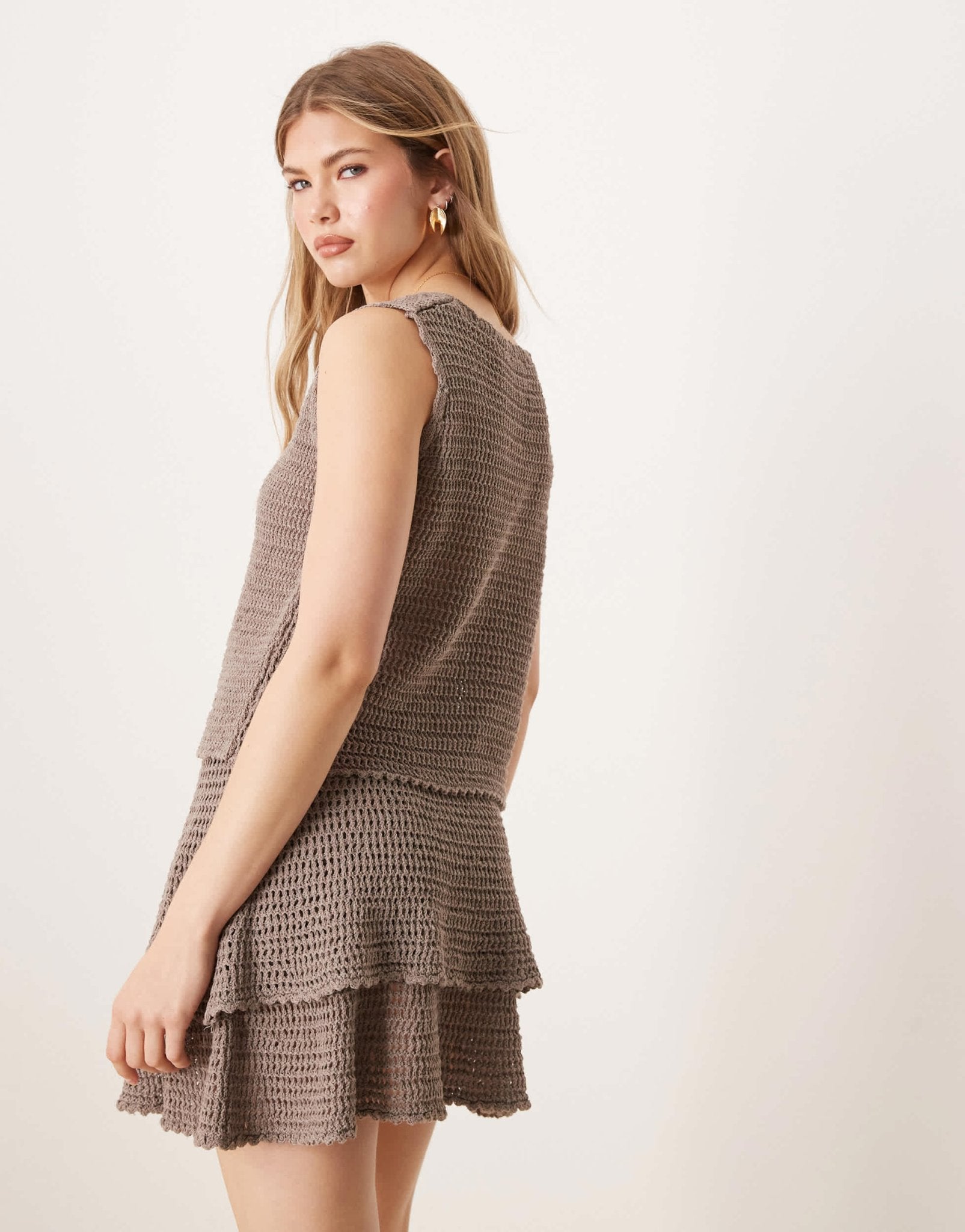 ASOS DESIGN knitted crochet tie front vest co-ord in mocha - ASOS Sample Sale
