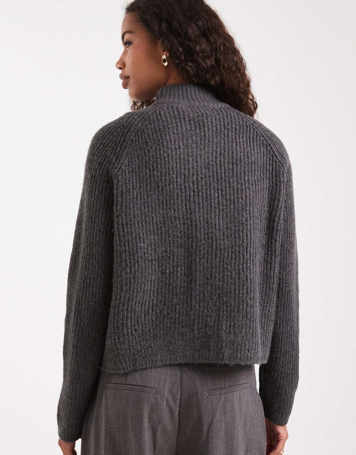 ASOS DESIGN knitted fisherman rib bomber jacket with pocket detail in charcoal - ASOS Sample Sale