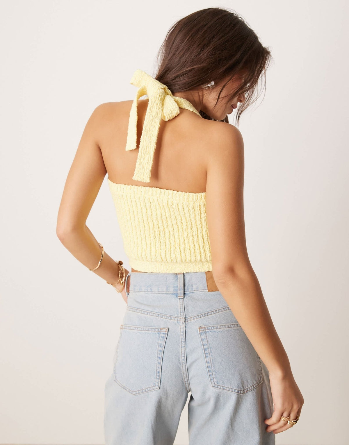 ASOS DESIGN knitted halter crop top in slub yarn in yellow - ASOS Sample Sale