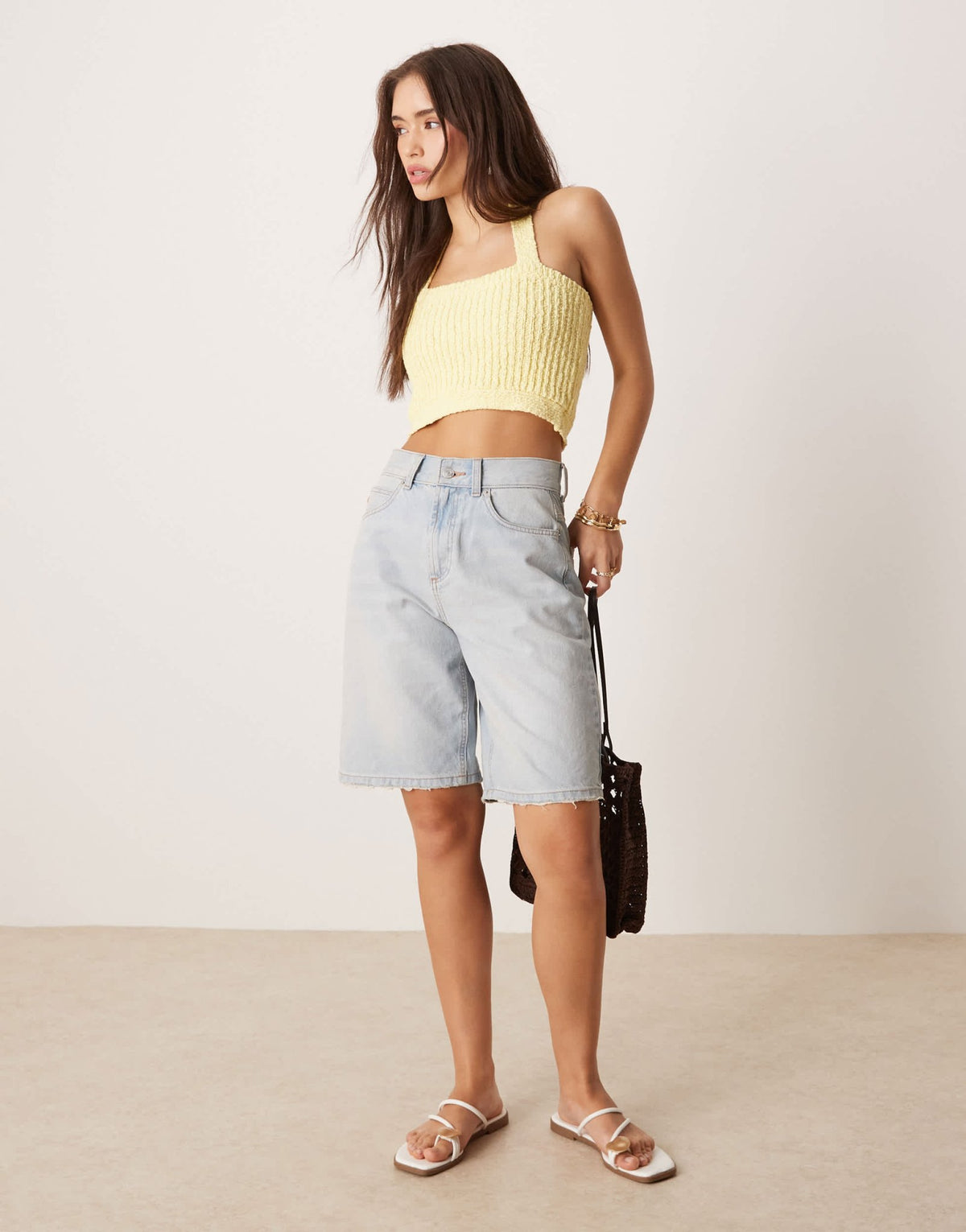 ASOS DESIGN knitted halter crop top in slub yarn in yellow - ASOS Sample Sale