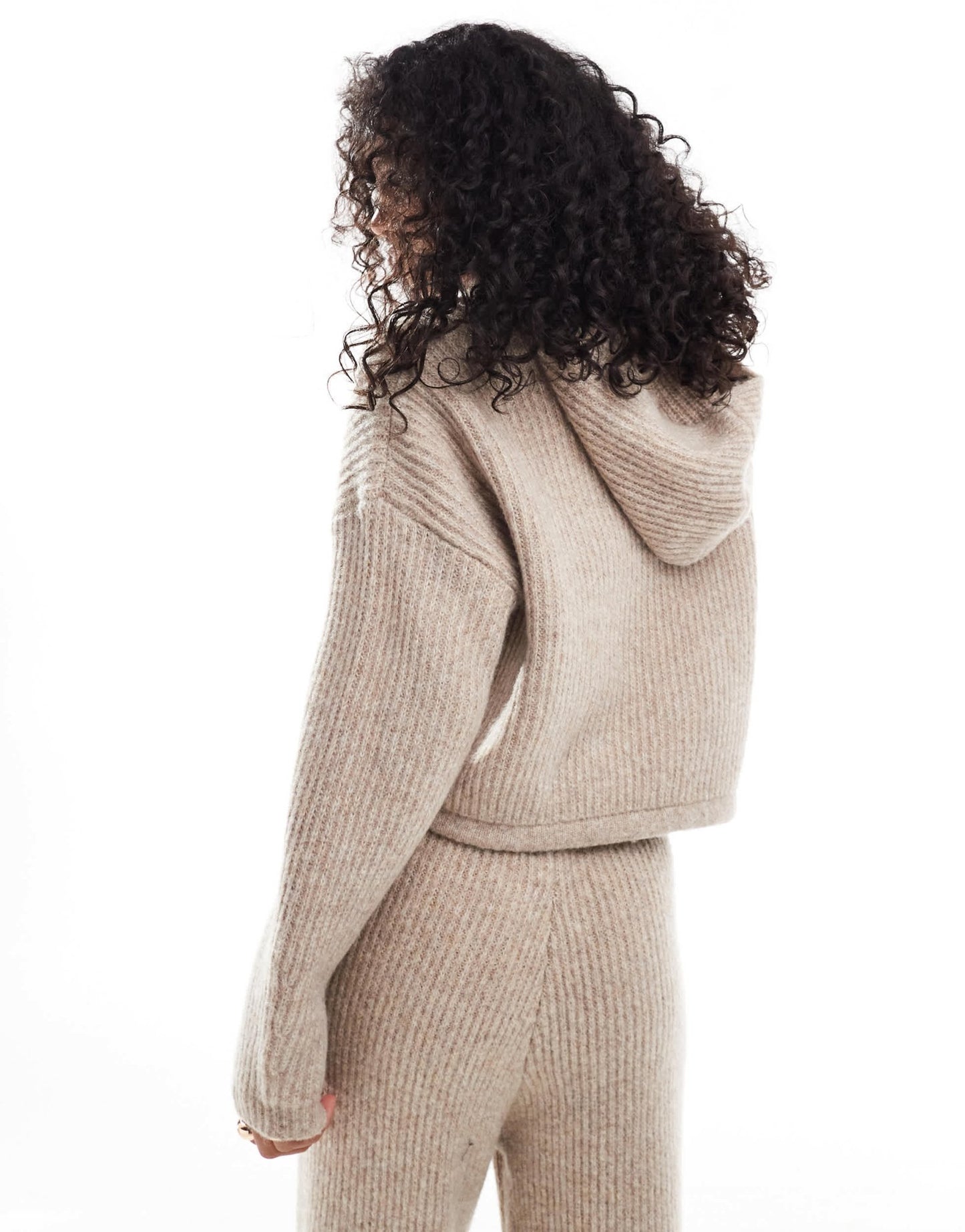 ASOS DESIGN knitted hoodie with drawstring detail in stone - ASOS Sample Sale