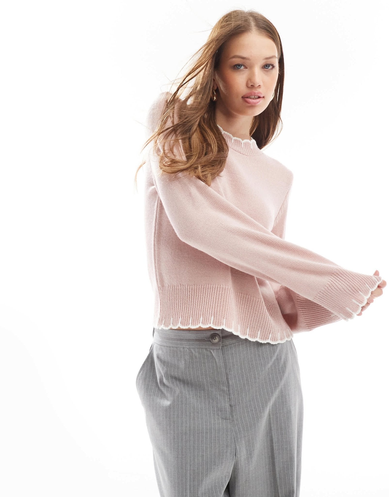 ASOS DESIGN knitted jumper with blanket stitch detail jumper in pink - ASOS Sample Sale