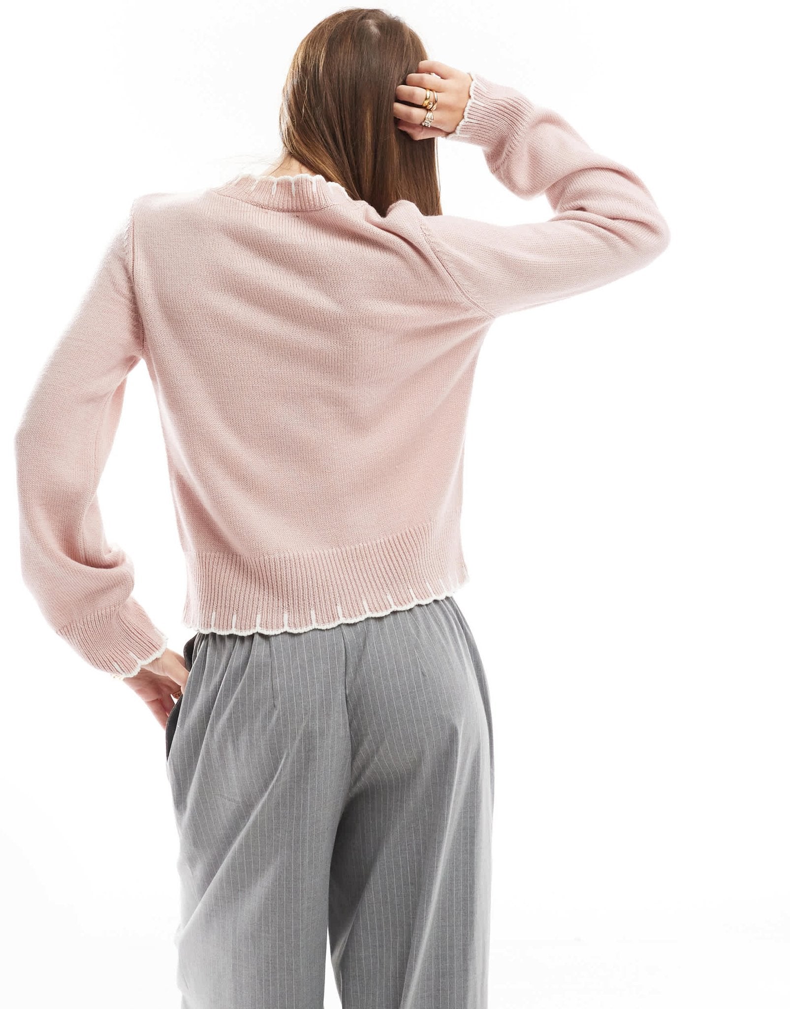 ASOS DESIGN knitted jumper with blanket stitch detail jumper in pink - ASOS Sample Sale
