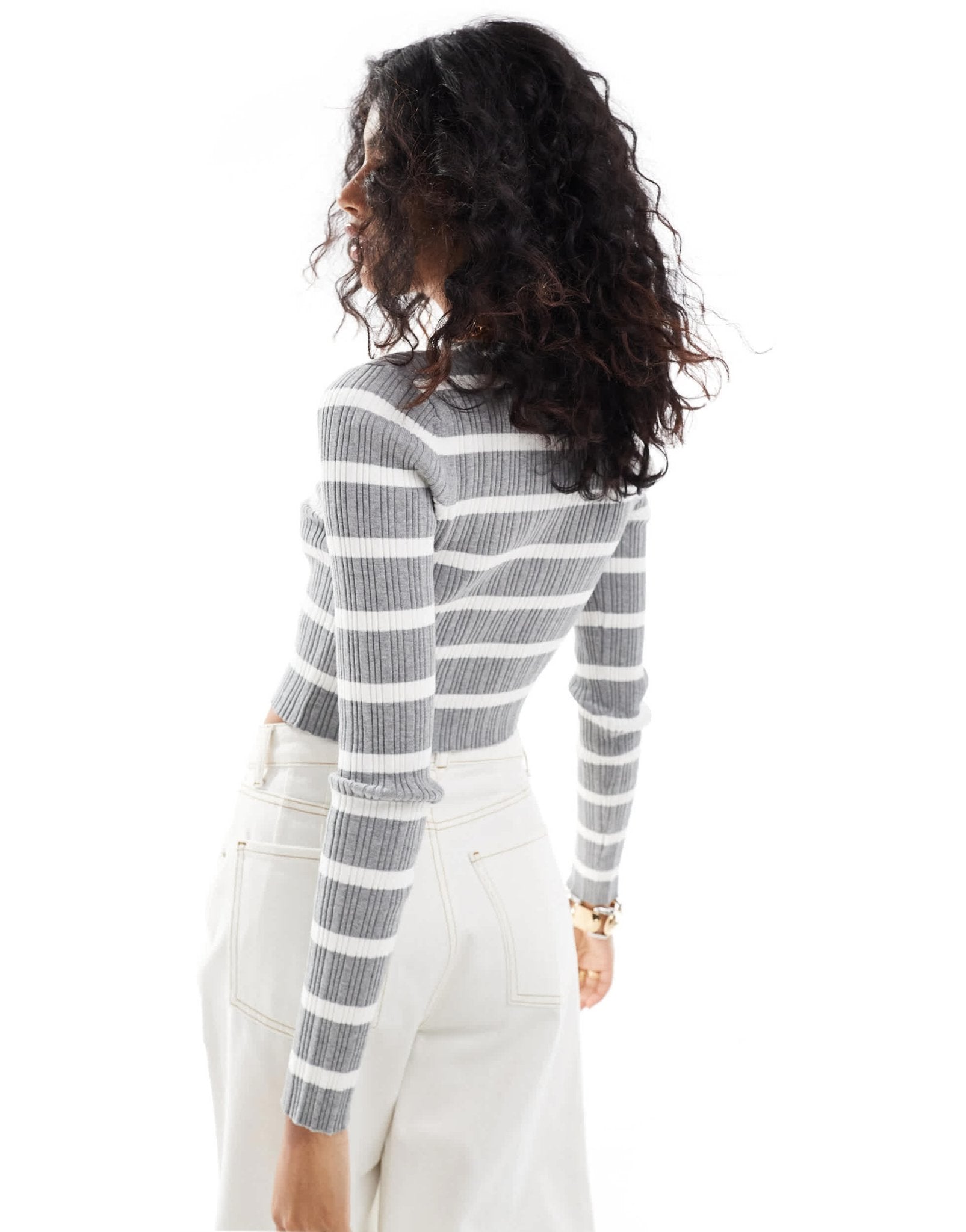 ASOS DESIGN knitted long sleeve top with crew neck in grey stripe - ASOS Sample Sale