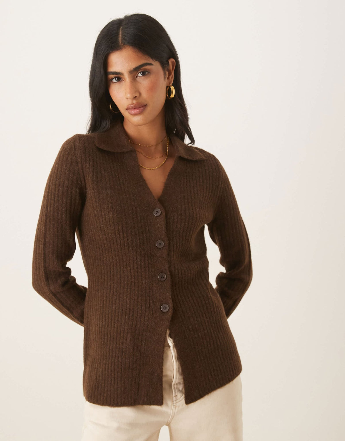 ASOS DESIGN knitted longline fitted shirt in chocolate - ASOS Sample Sale