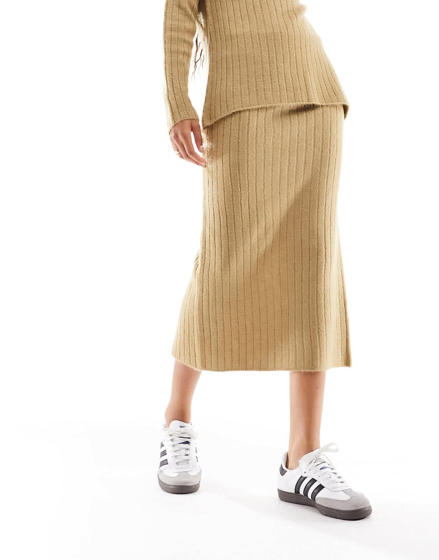 ASOS DESIGN knitted midi skirt in rib co - ord in camel - ASOS Sample Sale