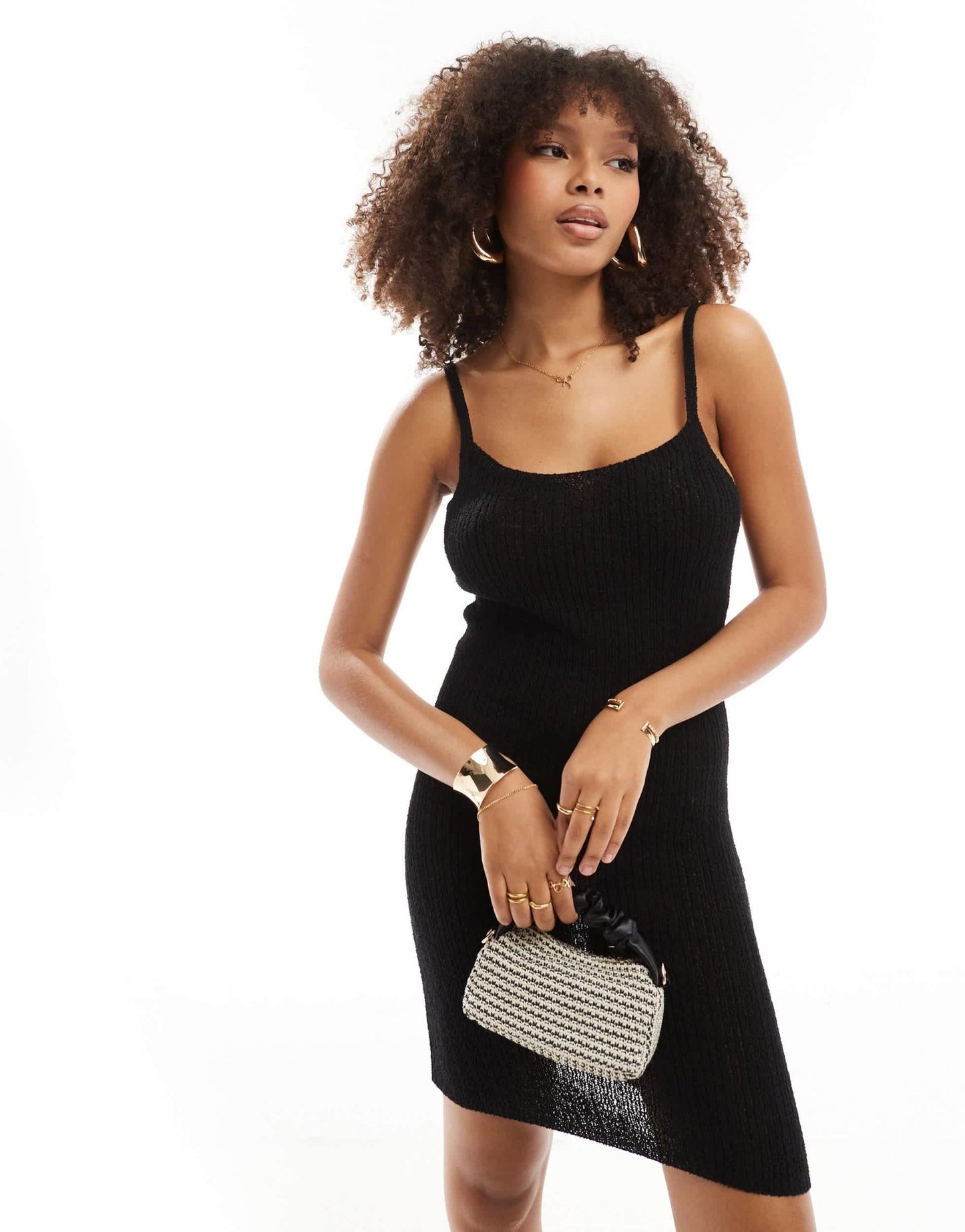 ASOS DESIGN knitted mini dress in cotton boucle stitch in black - ASOS Sample Sale