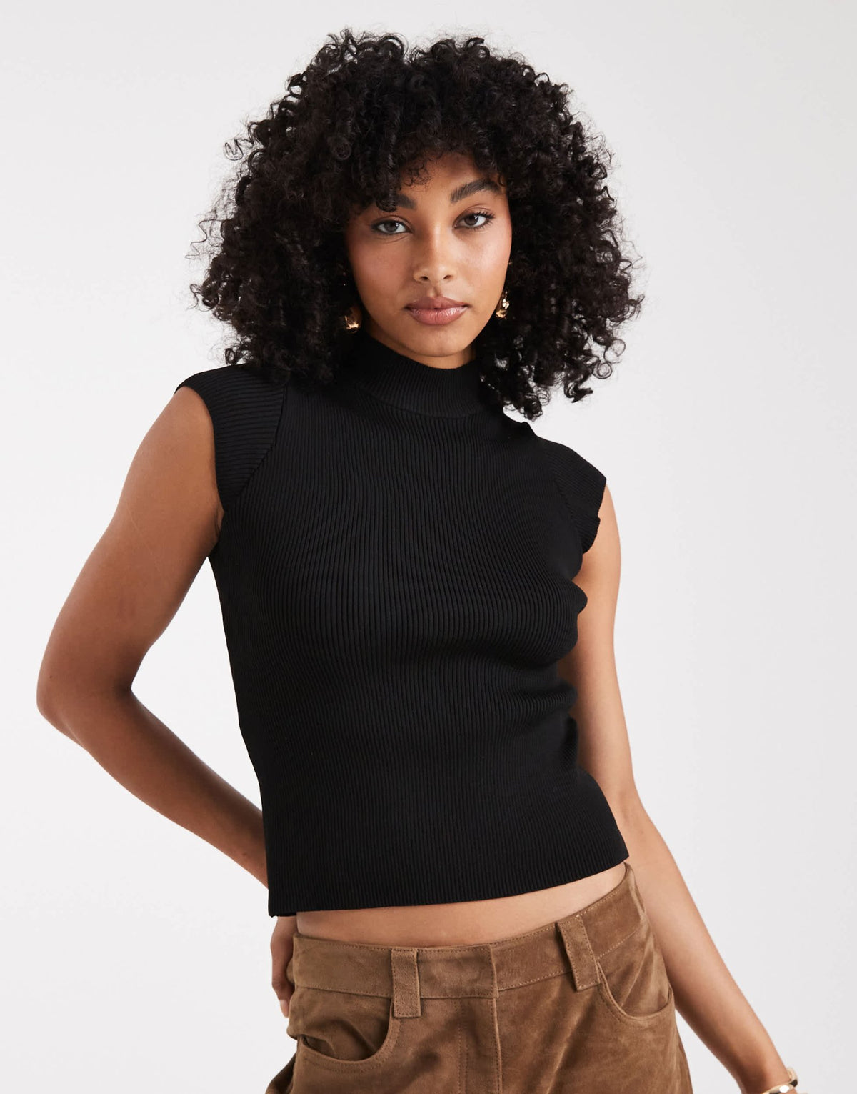 ASOS DESIGN knitted neat fit top with cap sleeve in black - ASOS Sample Sale