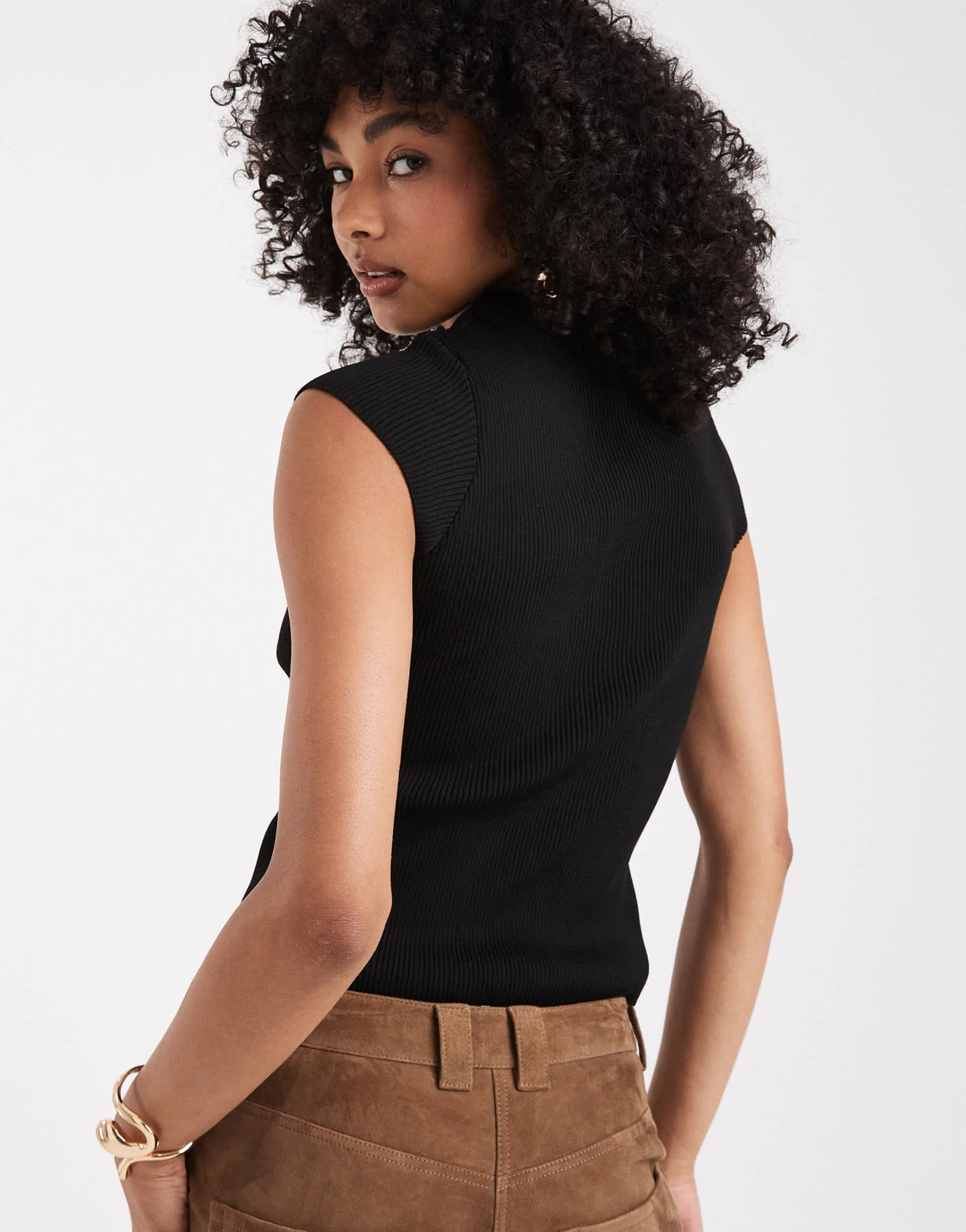 ASOS DESIGN knitted neat fit top with cap sleeve in black - ASOS Sample Sale