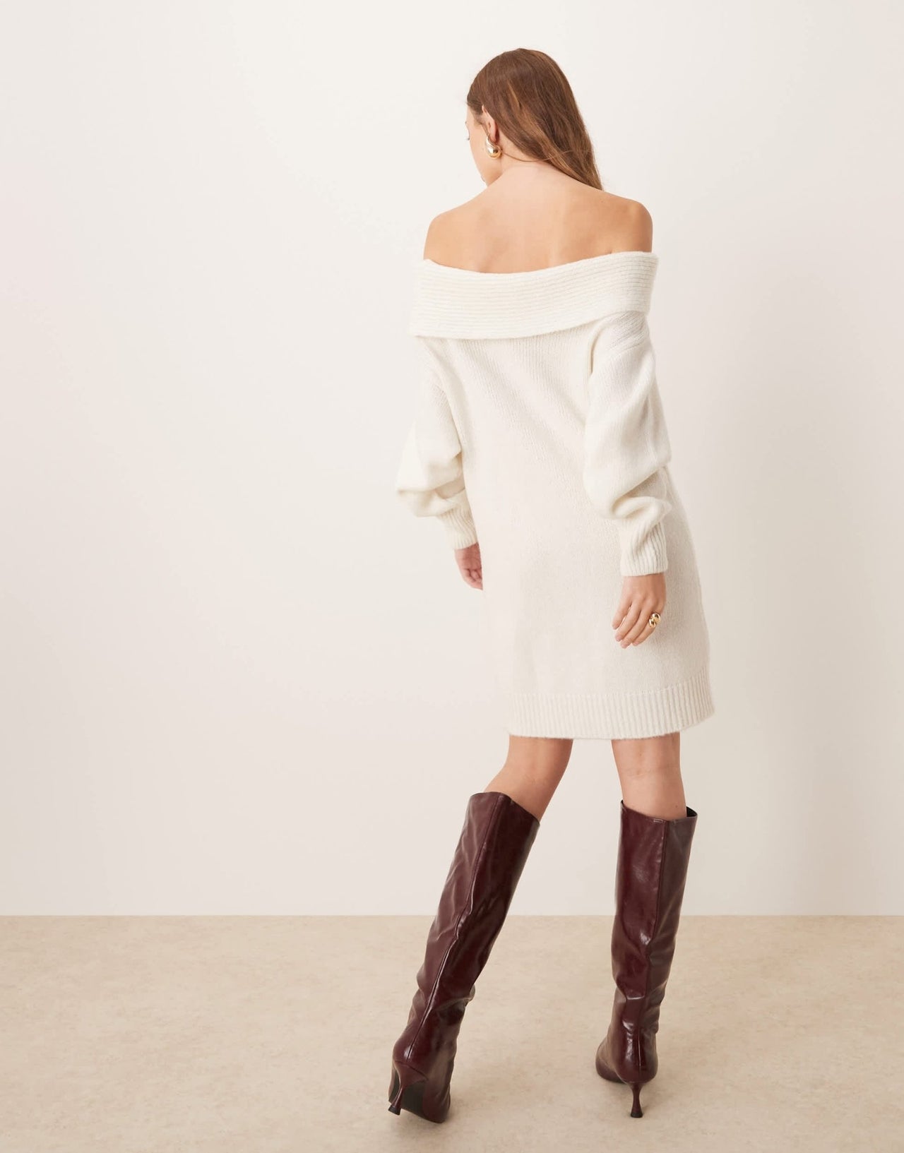 ASOS DESIGN knitted one shoulder jumper dress in ecru - ASOS Sample Sale