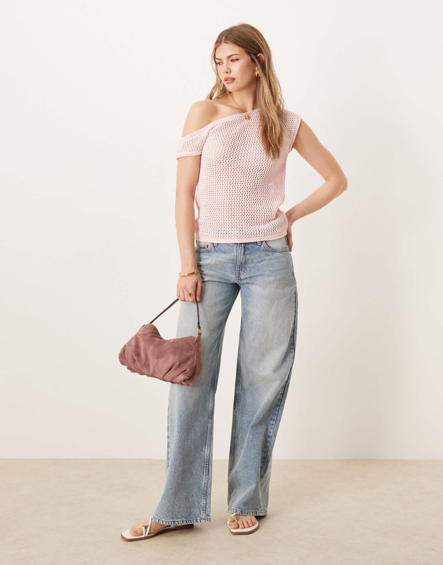 ASOS DESIGN knitted one shoulder top in soft pink - ASOS Sample Sale