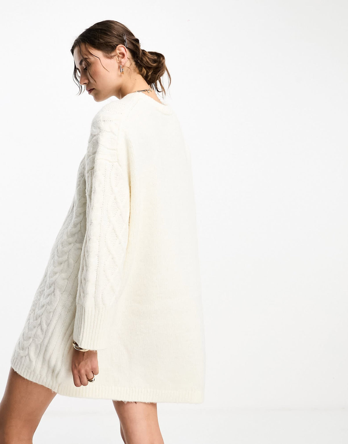 ASOS DESIGN knitted oversized cable mini jumper dress in cream - ASOS Sample Sale