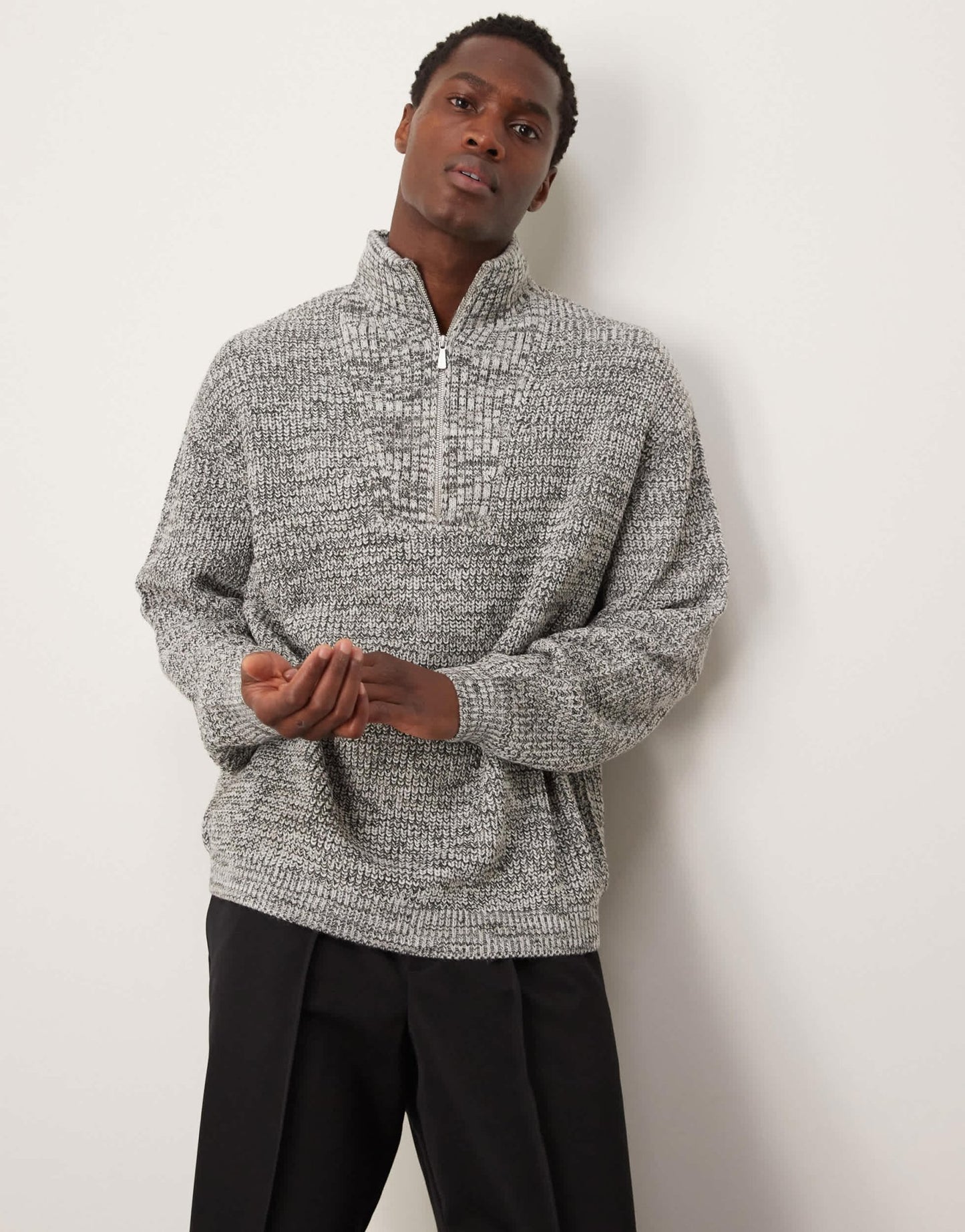 ASOS DESIGN knitted oversized fisherman rib quarter zip jumper in grey - ASOS Sample Sale