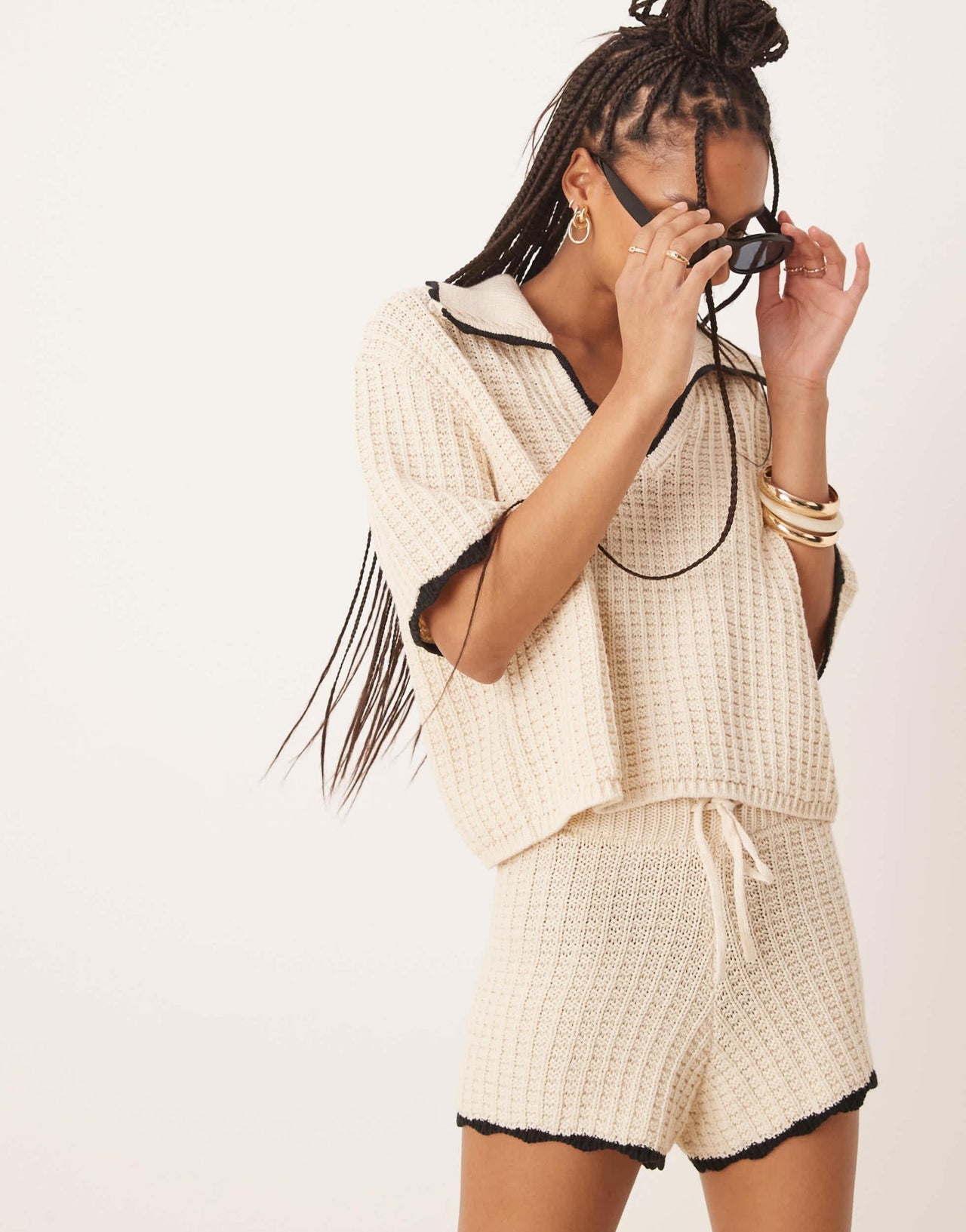 ASOS DESIGN knitted polo shirt with tipping detail co-ord in stone - ASOS Sample Sale